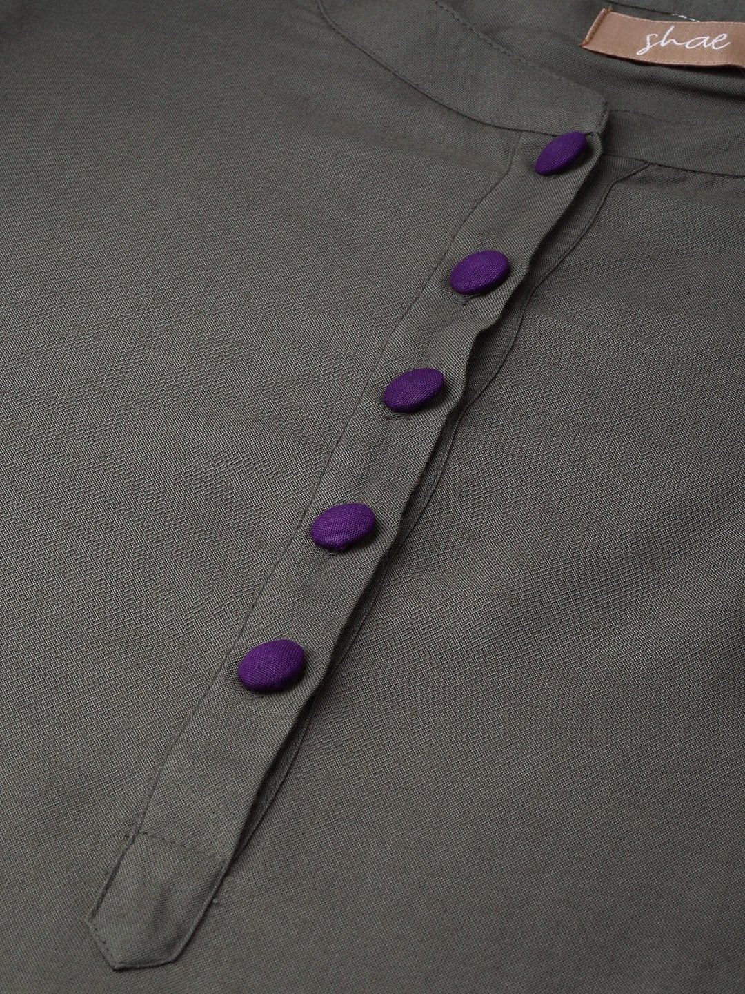 Women's Grey Kurta With Grey Pants And Purple Foil Dupatta