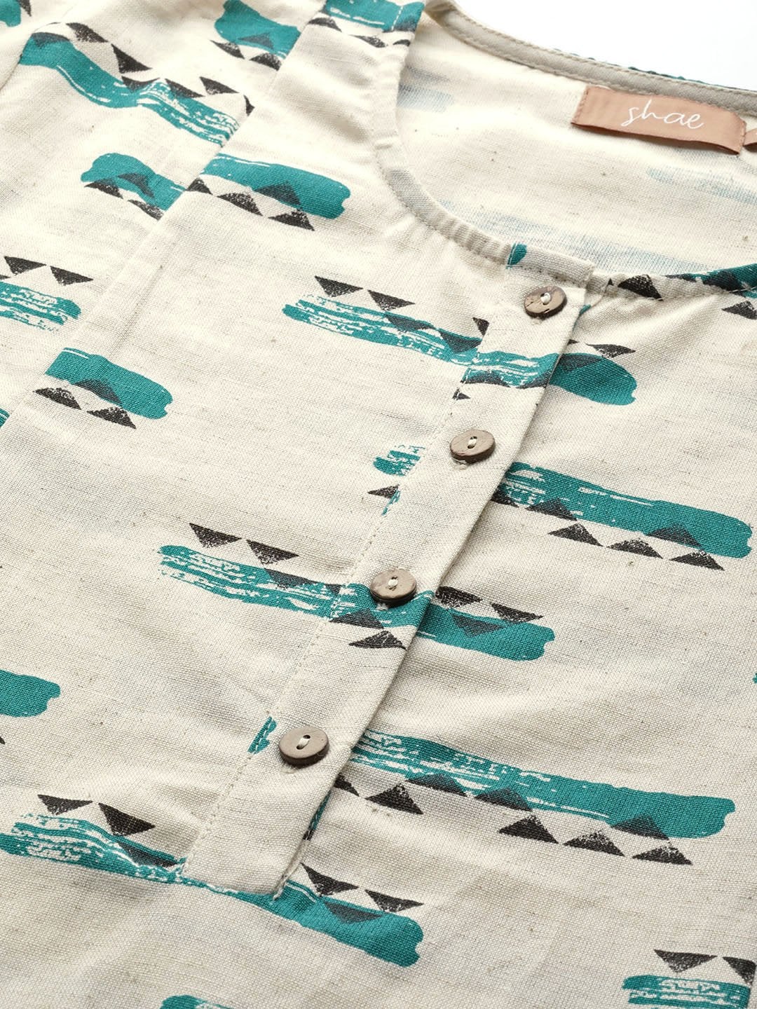 Women's Off White Geo A-Line Kurta With Off White Pants