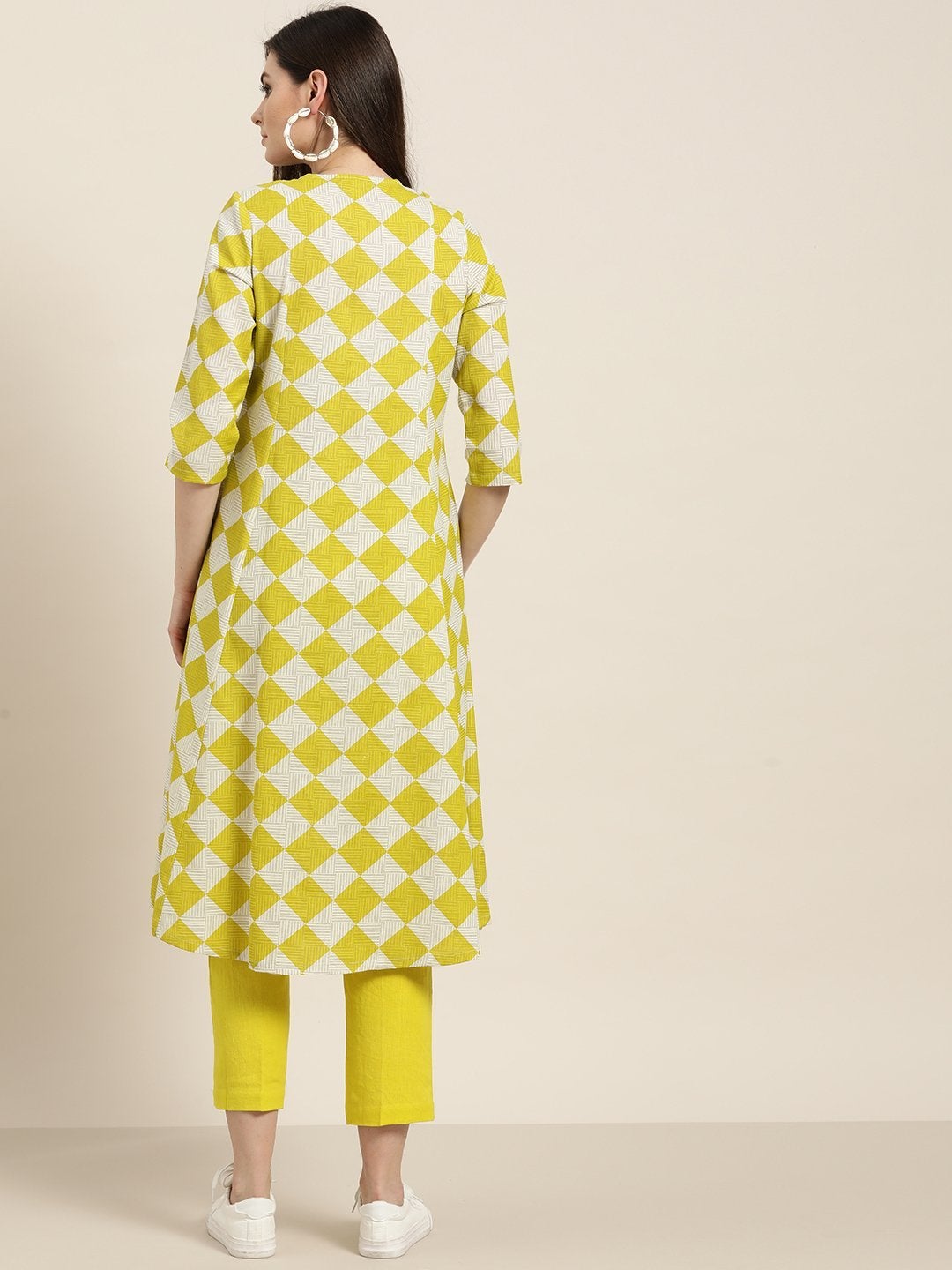 Women's Green Geo A-Line Kurta With Green Pants - SHAE
