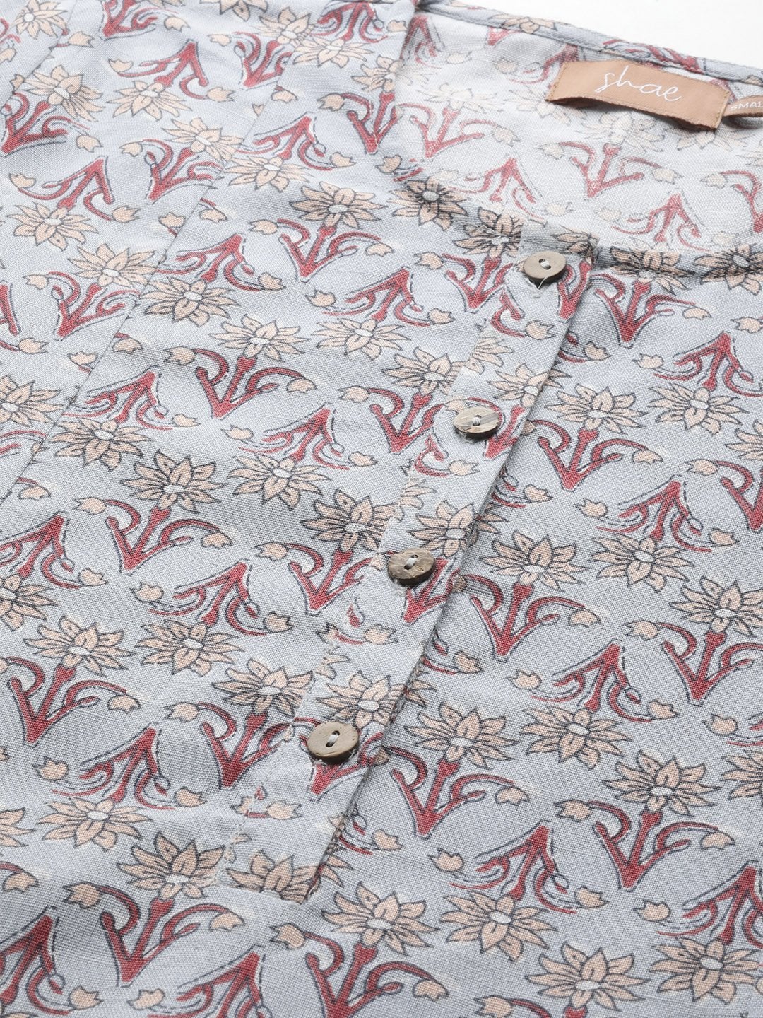 Women's Blue Floral A-Line Kurta With White Pants