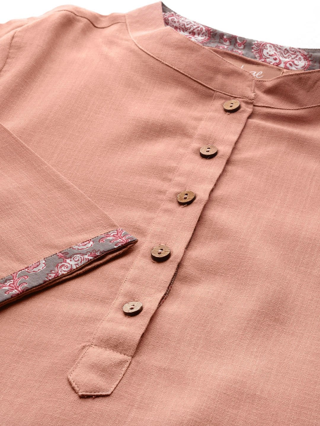 Women's Baked Pink Kurta With Pants And Grey Printed Dupatta