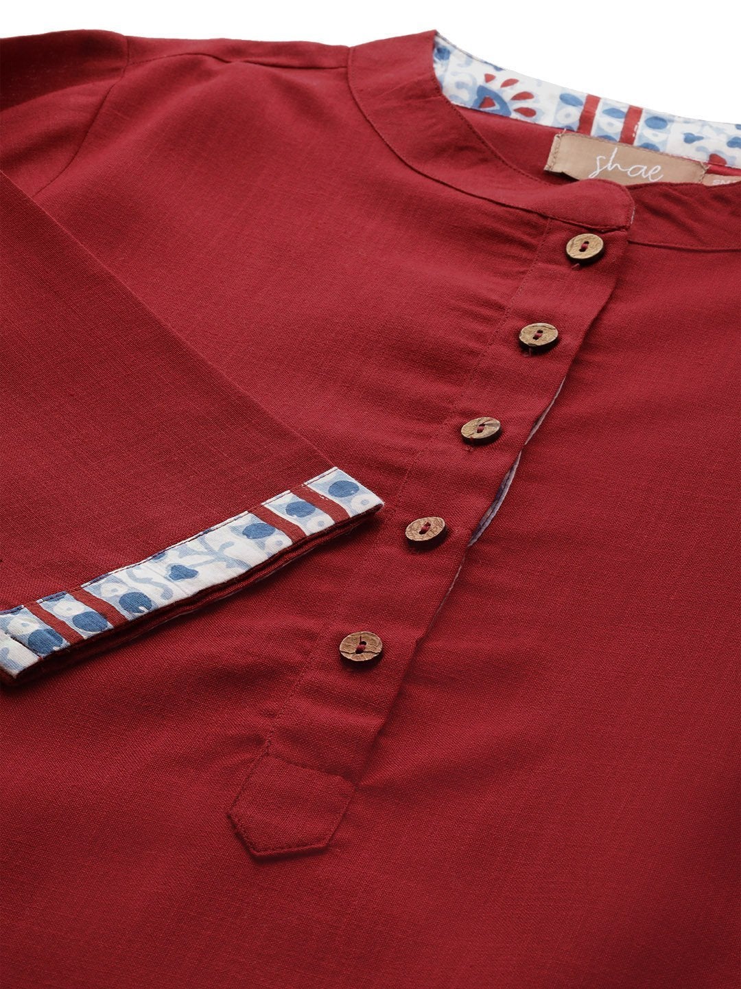 Women's Maroon Kurta With Pants And Blue Printed Dupatta