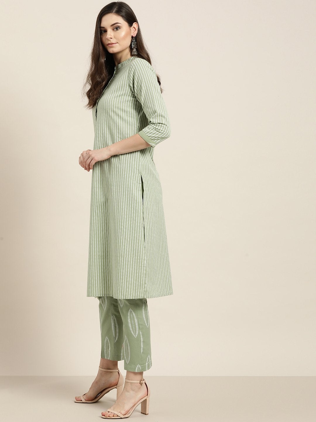 Women's Olive Floral Kurta With Floral Pants
