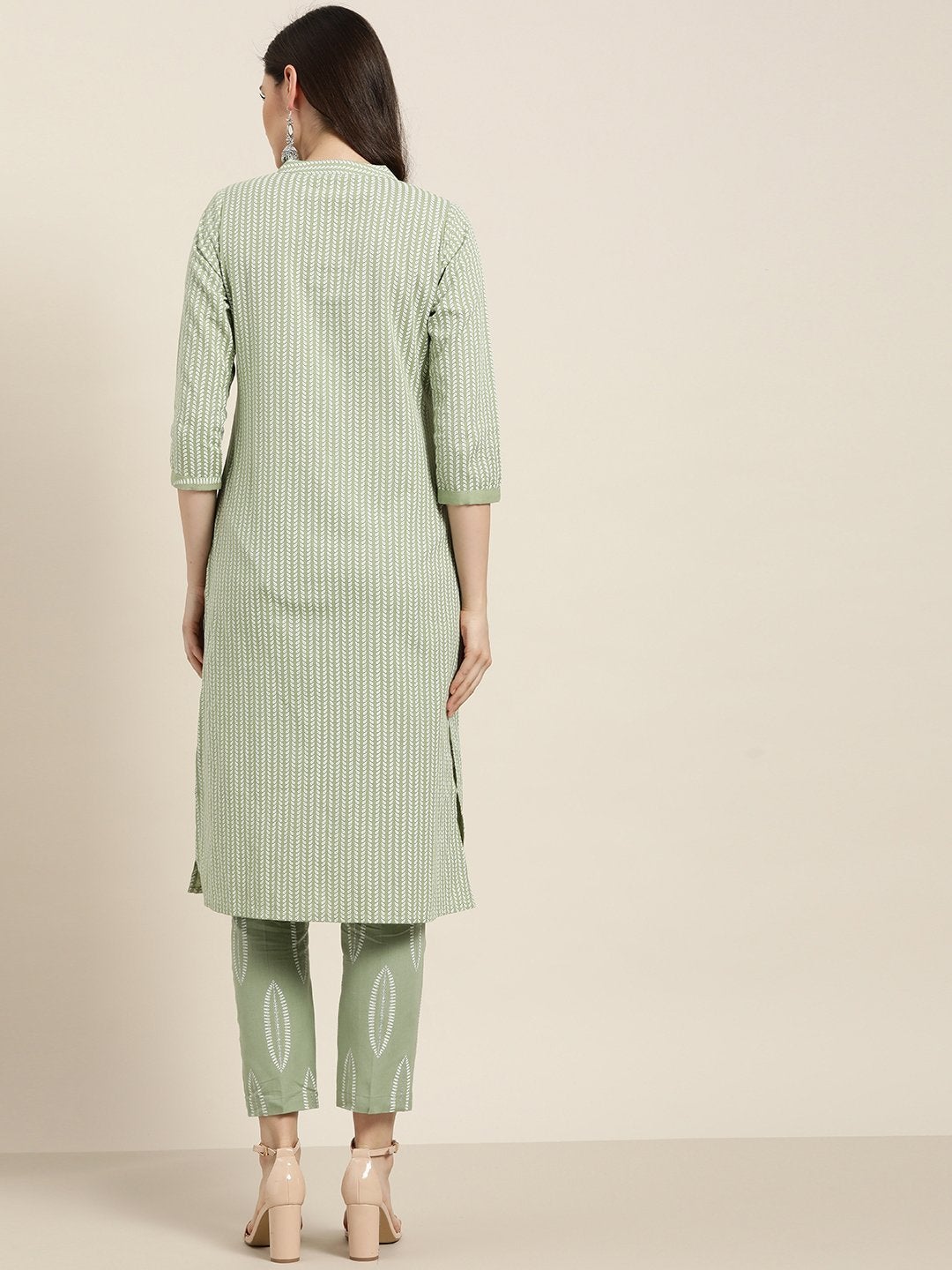 Women's Olive Floral Kurta With Floral Pants
