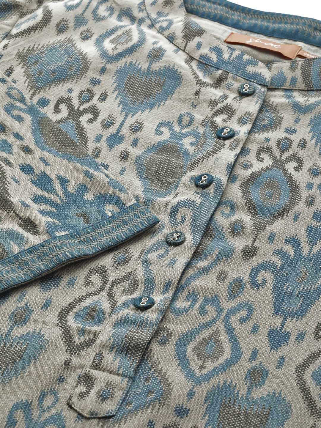 Women's Beige Kurta With Teal Striped Pants