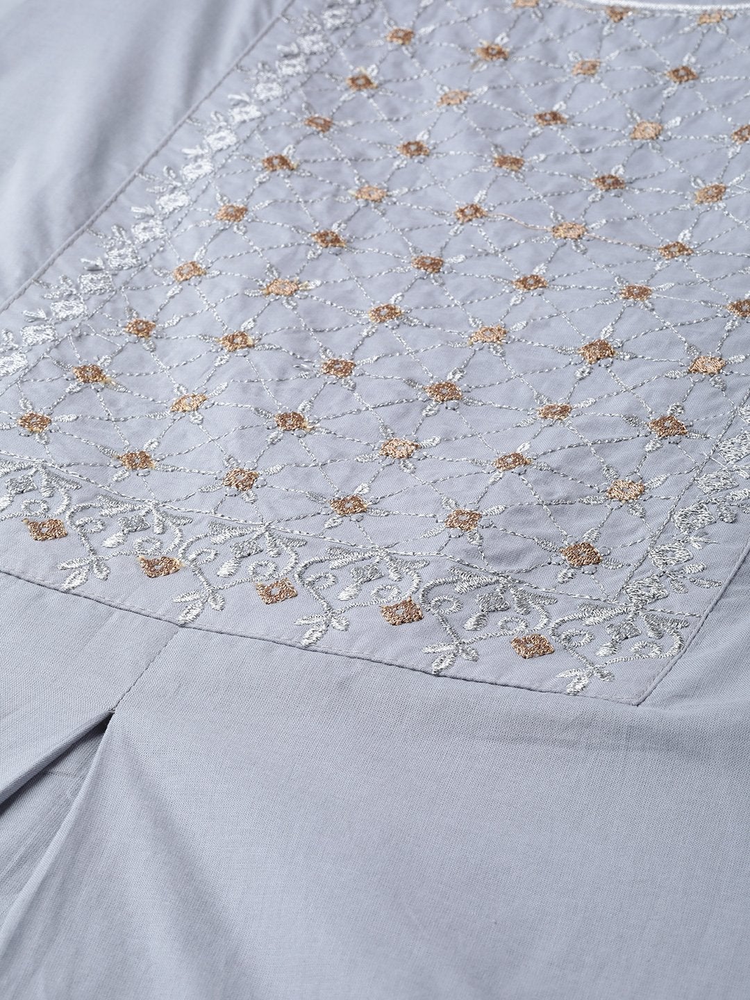 Women's Grey Zari Embroidery Kurta With Grey Pants - SHAE