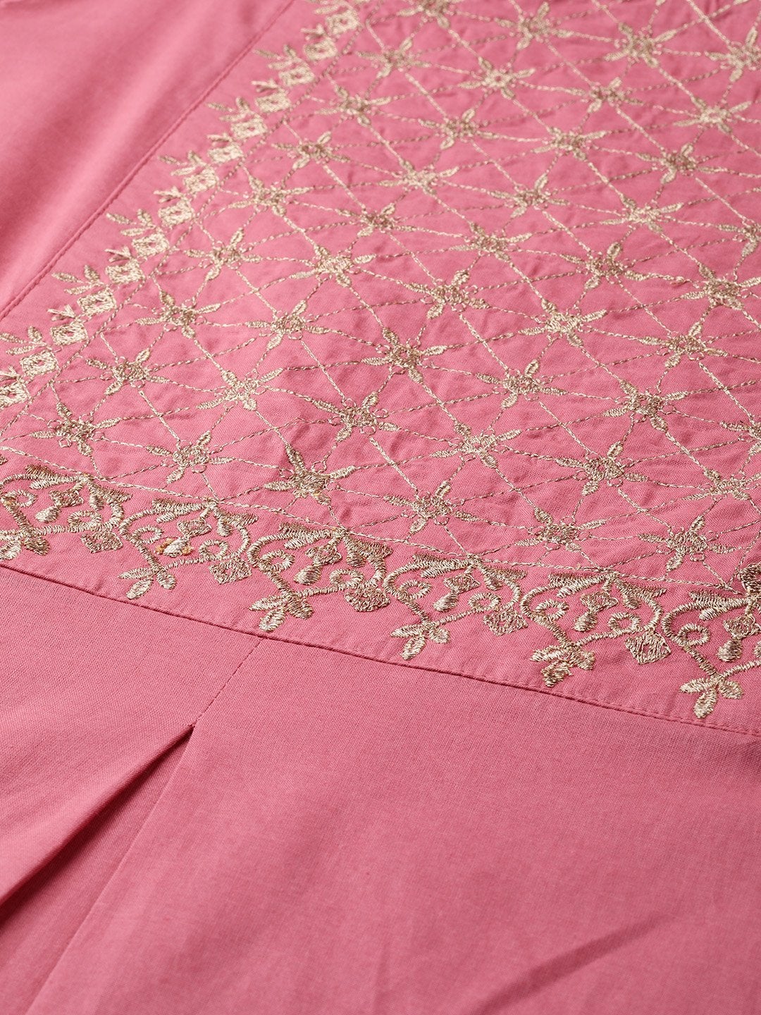 Women's Pink Zari Embroidery Kurta With Pink Pants
