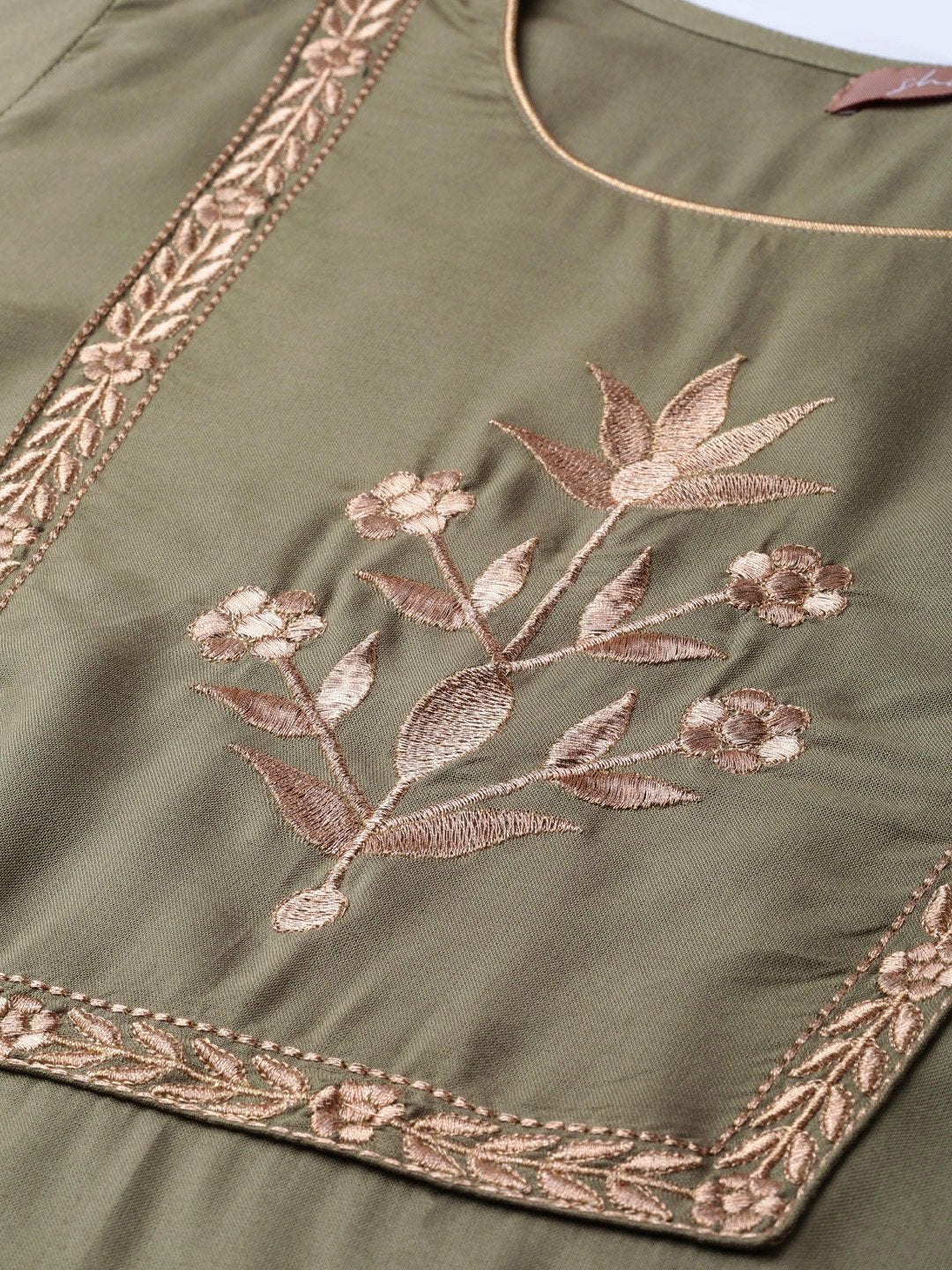 Women's Olive Motif Zari Embroidery Kurta With Olive Pants
