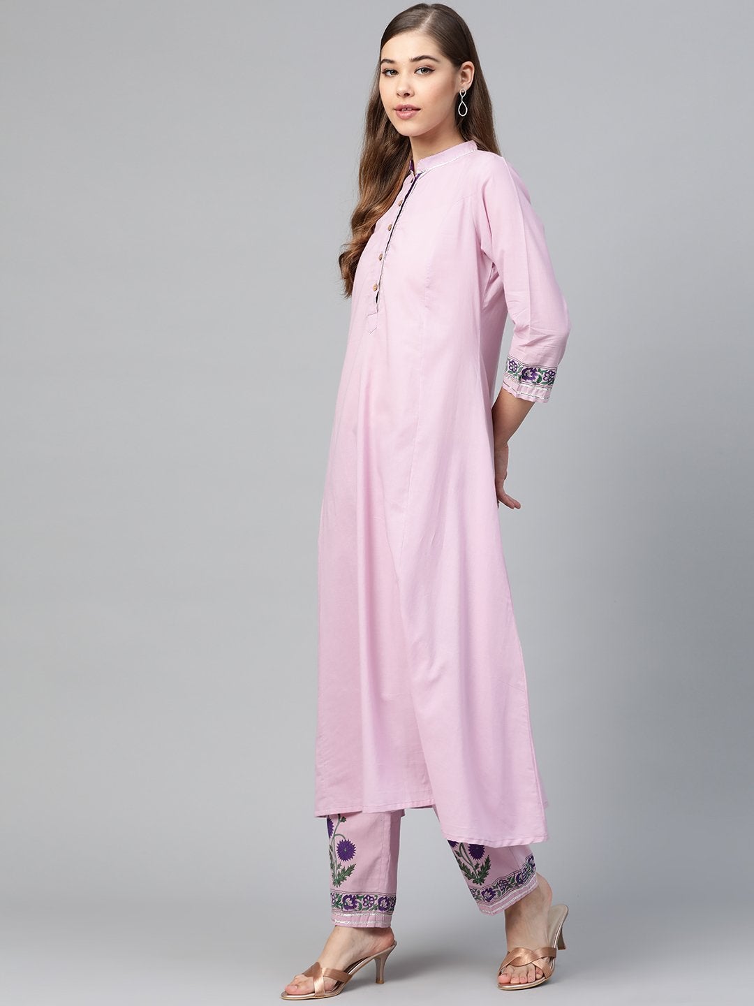 Women's Purple Kurta With Block Print Pants