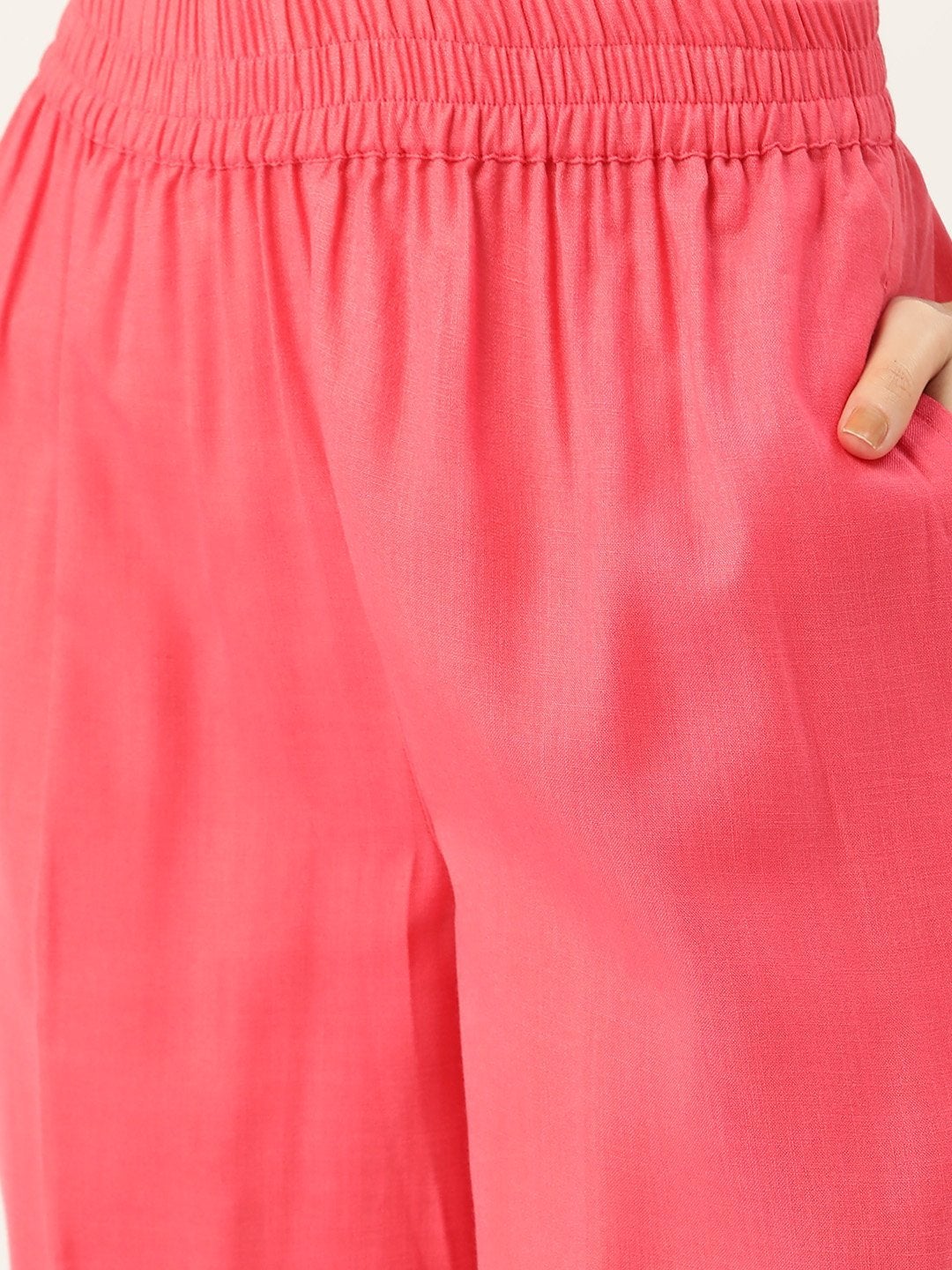 Women's Pink Slub Kurta Pants & Teal Printed Dupatta - SHAE