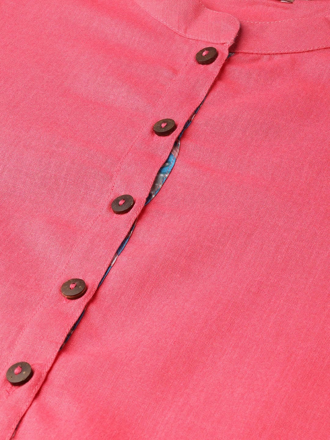 Women's Pink Slub Kurta Pants & Teal Printed Dupatta - SHAE