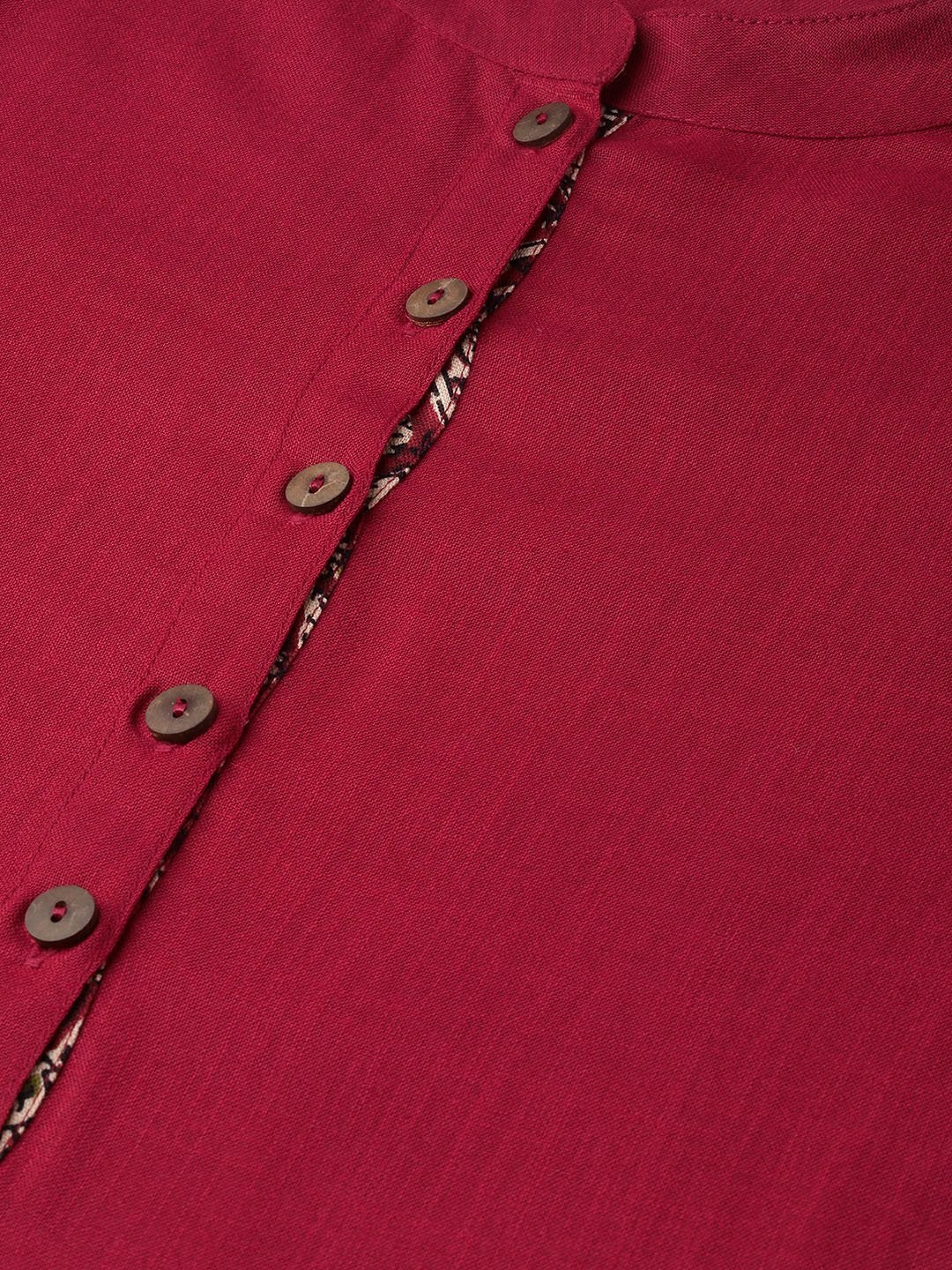 Women's Maroon Slub Kurta Pants & Maroon Floral Dupatta - SHAE