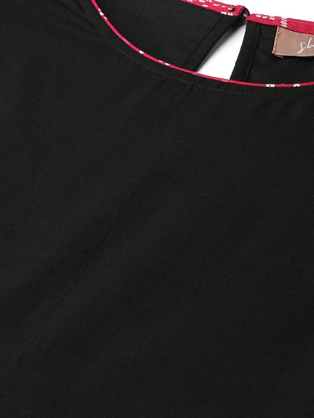 Women's Black Kurta Pants & Fuchsia Bandhej Dupatta - SHAE