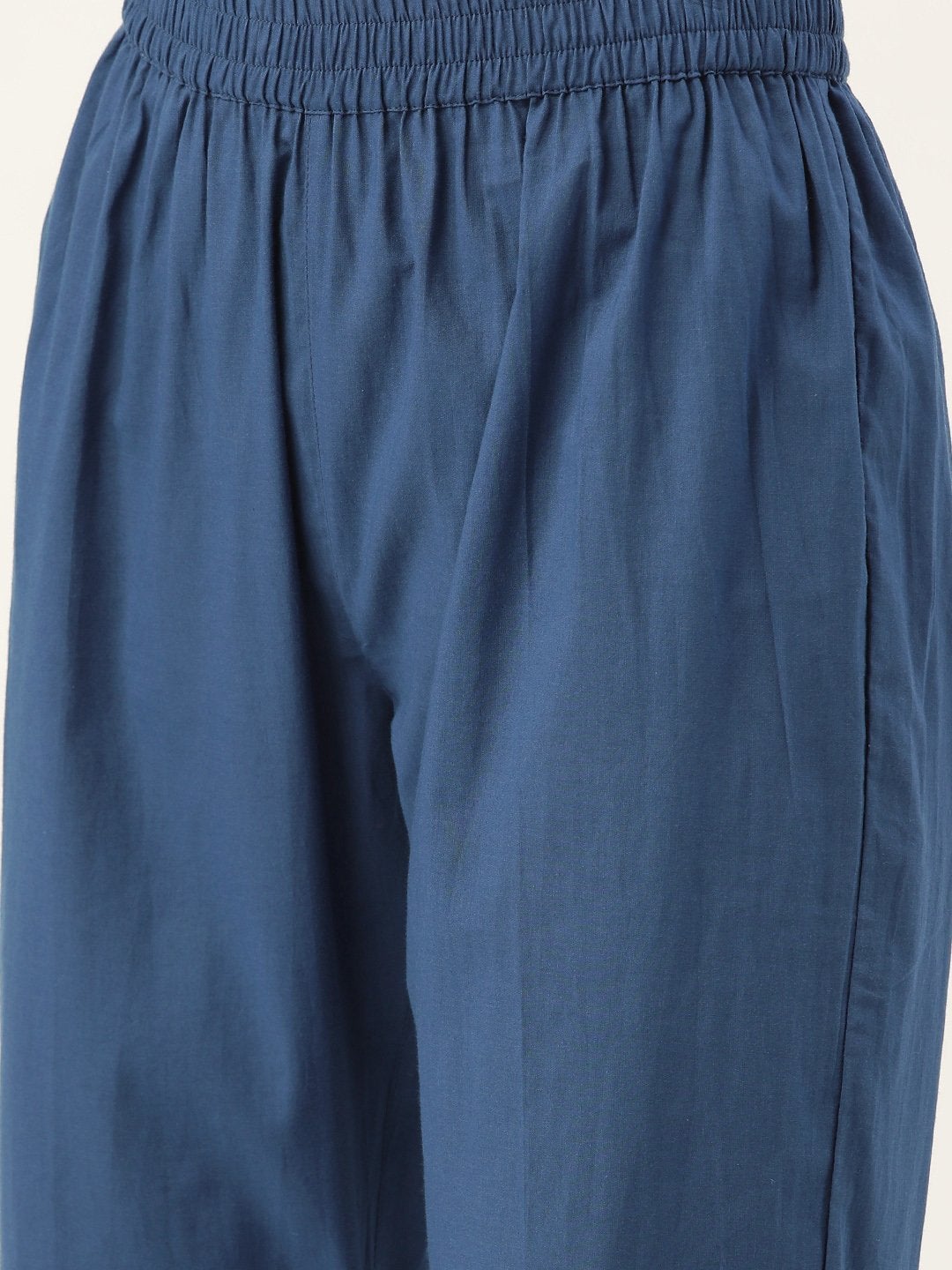 Women's Blue Leaf Print Kurta With Pants & Navy Crinkled Dupatta - SHAE