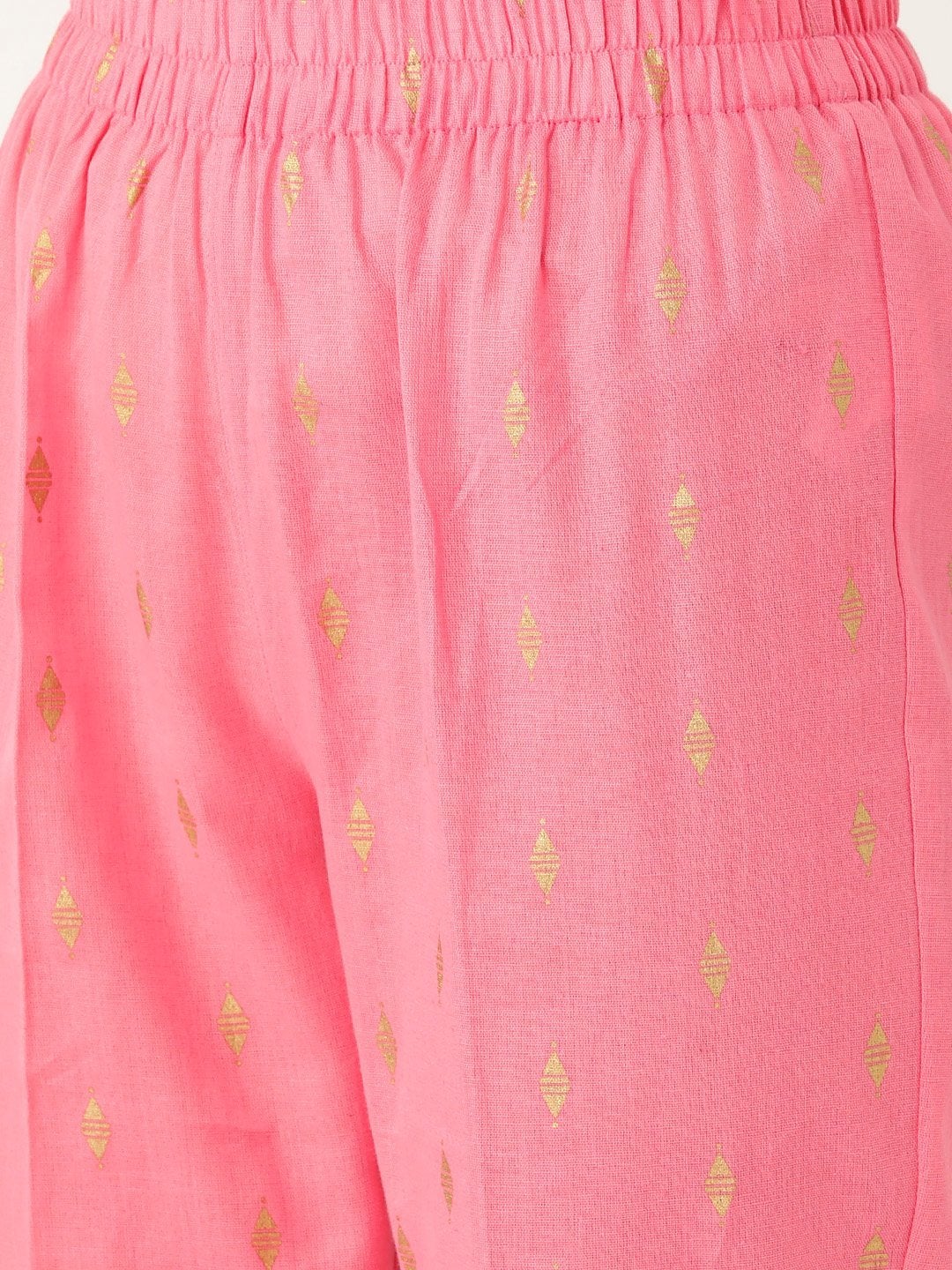 Women's Pink Dot Foil Straight Yoke Kurta With Pencil Pants - SHAE