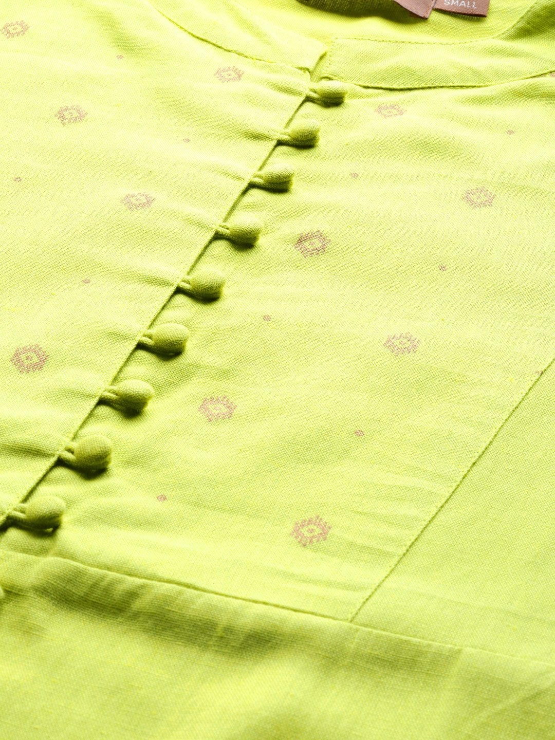 Women's Lime Green Dot Foil Straight Yoke Kurta Set - SHAE