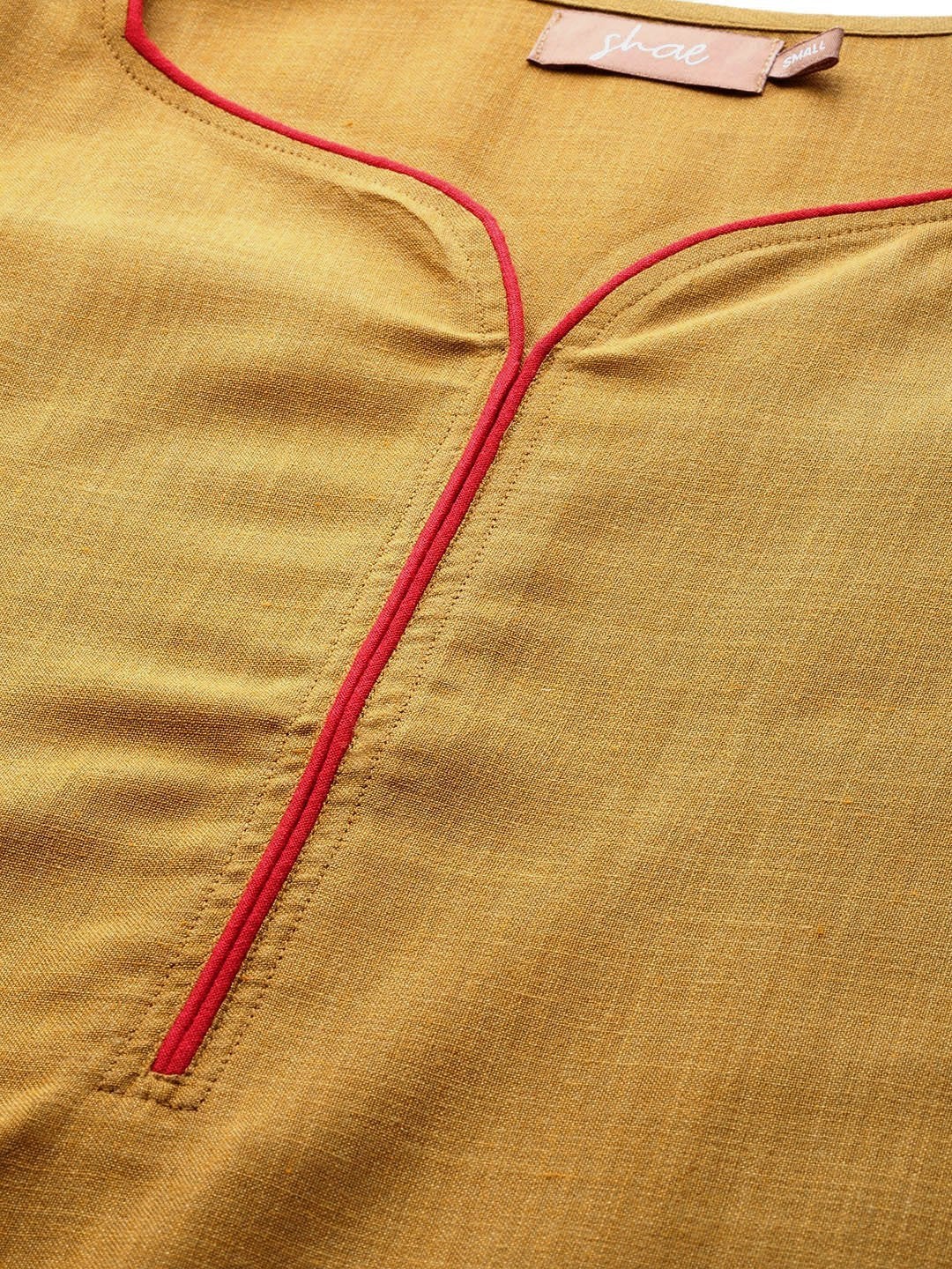 Women's Golden Brown Kurta With Pants & Red Brocade Dupatta - SHAE