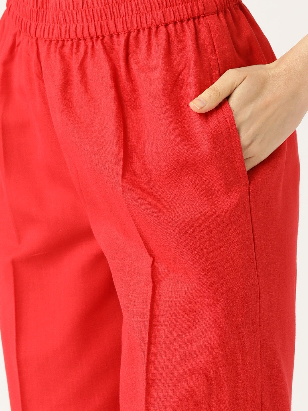 Women's Red Kurta With Pants & Fuchsia Brocade Dupatta - SHAE