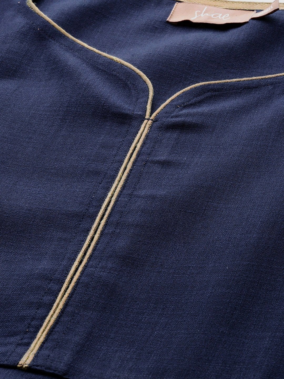 Women's Navy Anarkali With Pants & Navy Brocade Dupatta - SHAE