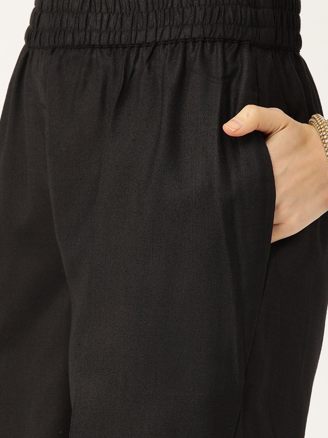 Women's Black Anarkali With Pants & Black Brocade Dupatta