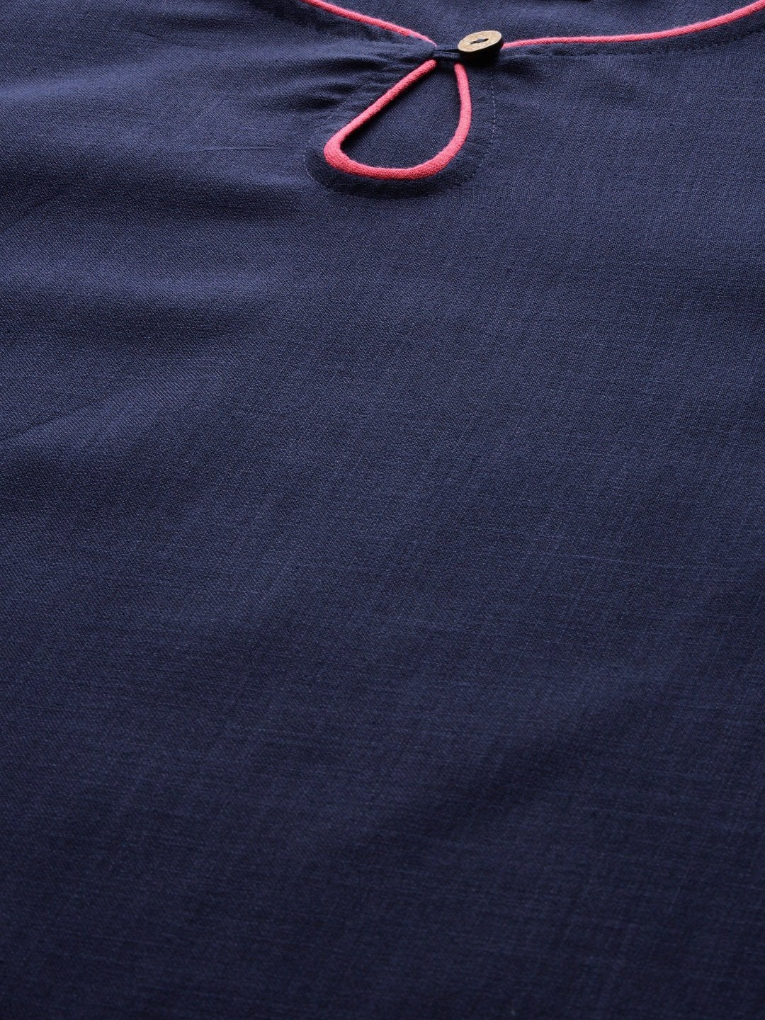 Women's Navy Kurta With Pants & Navy Organza Dupatta - SHAE