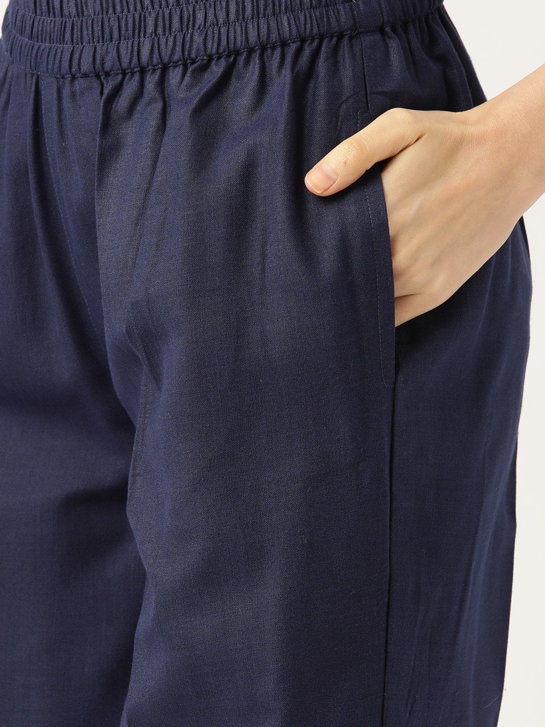 Women's Navy Kurta With Pants & Navy Organza Dupatta - SHAE
