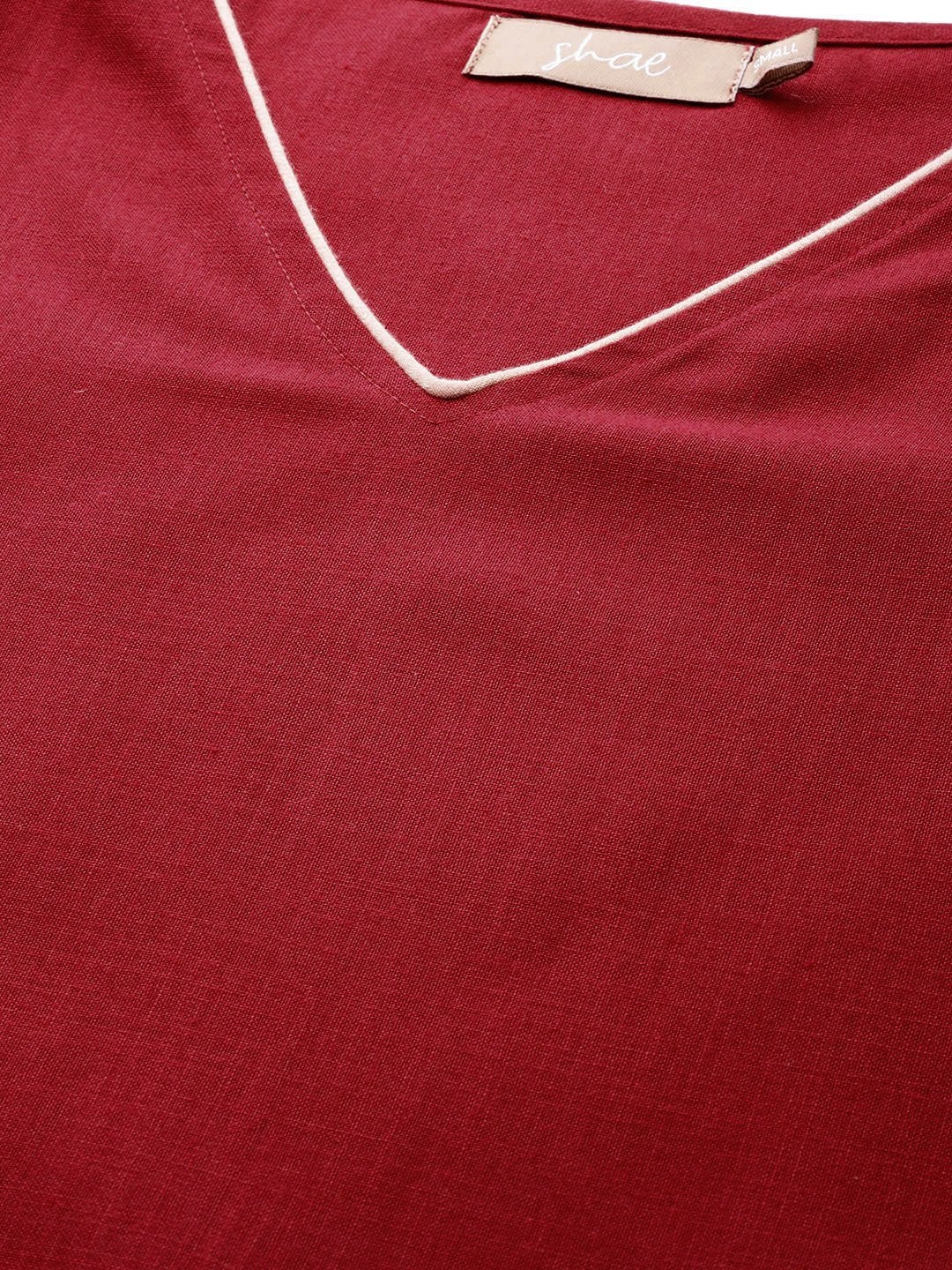 Women's Maroon Kurta With Pants & Maroon Organza Dupatta - SHAE