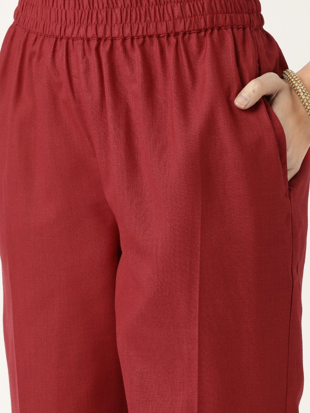 Women's Maroon Kurta With Pants & Maroon Organza Dupatta - SHAE