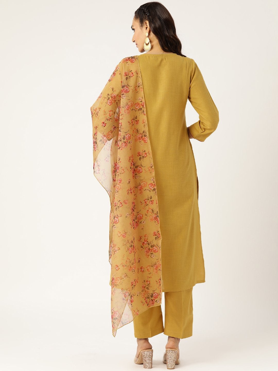 Women's Mustard Kurta With Pants & Mustard Organza Dupatta - SHAE