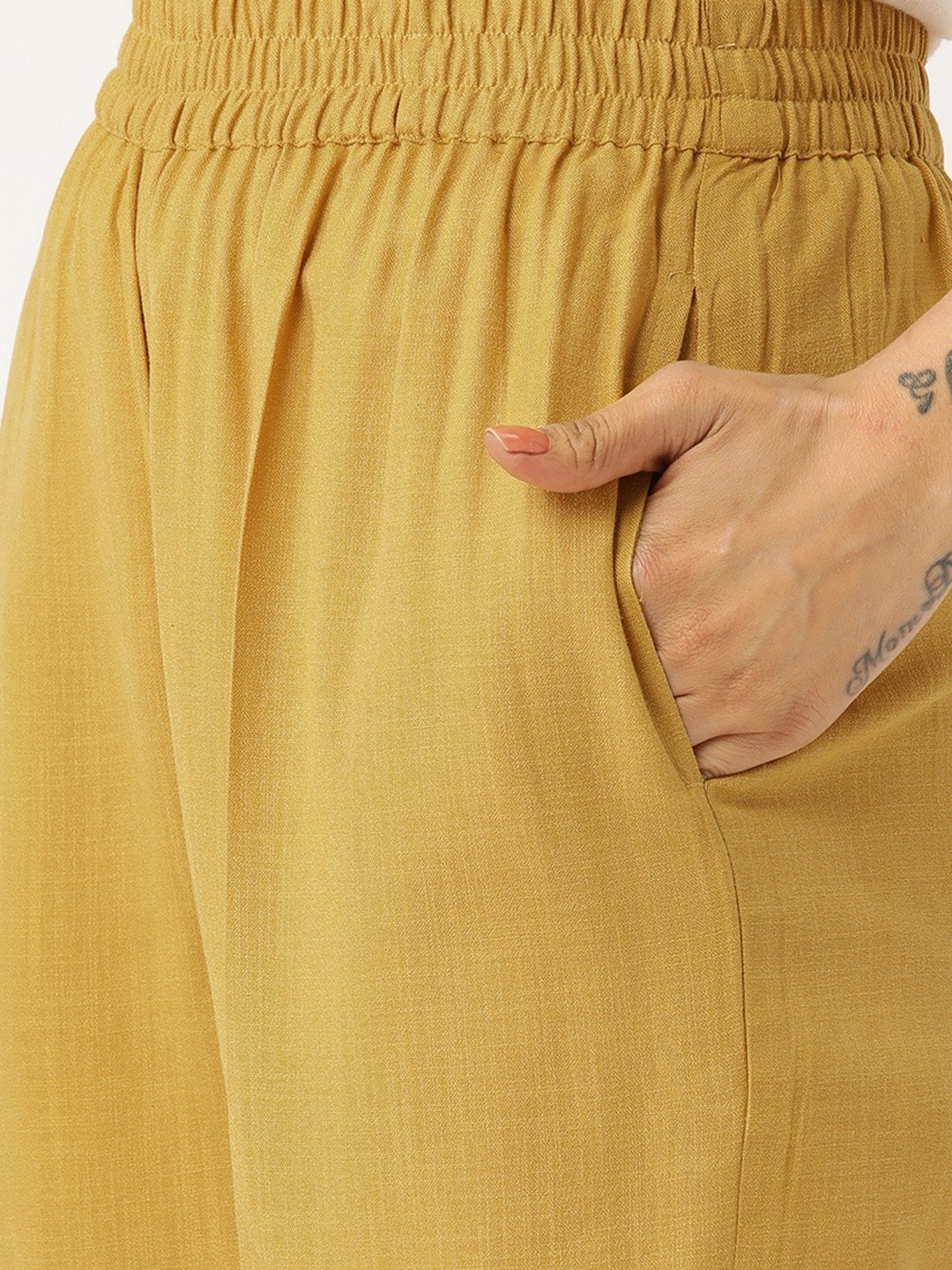 Women's Mustard Kurta With Pants & Mustard Organza Dupatta - SHAE
