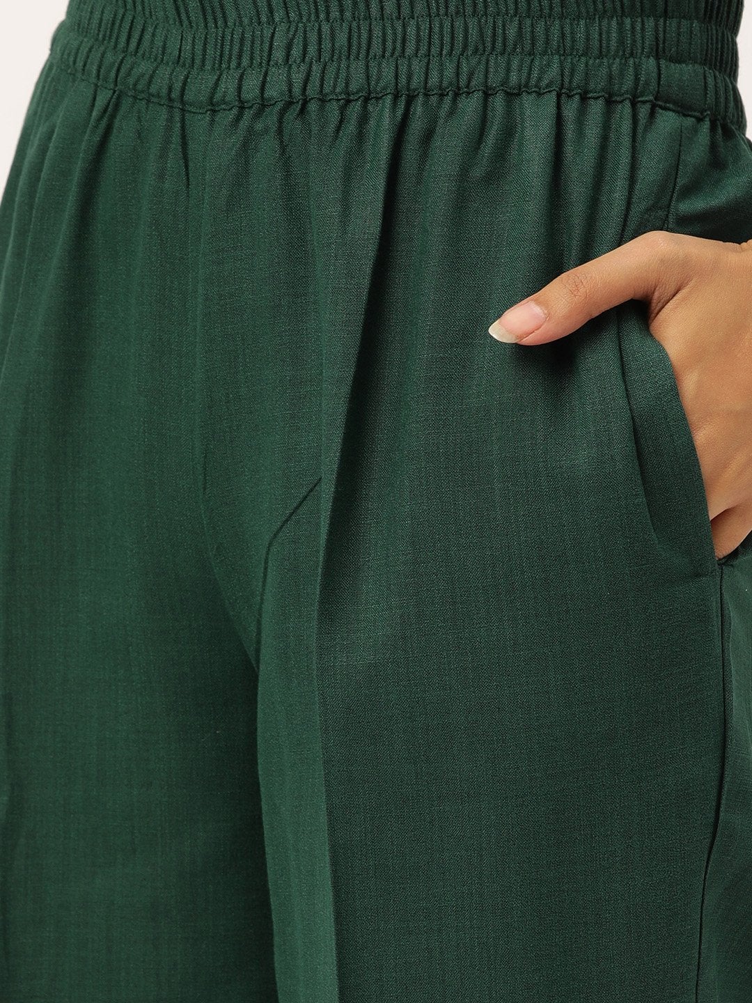 Women's Green Kurta With Pants & Yellow Chanderi Jacquard Dupatta - SHAE