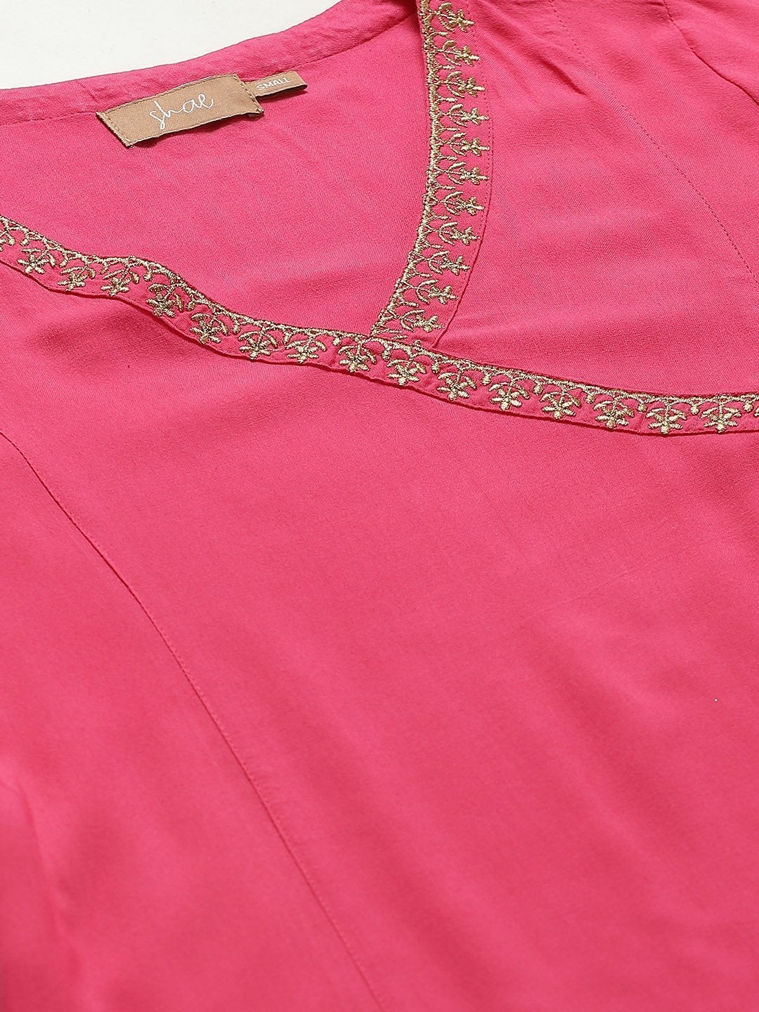 Women's Fuchsia Zari Emb Angrakha Top With Dhoti Pants - SHAE