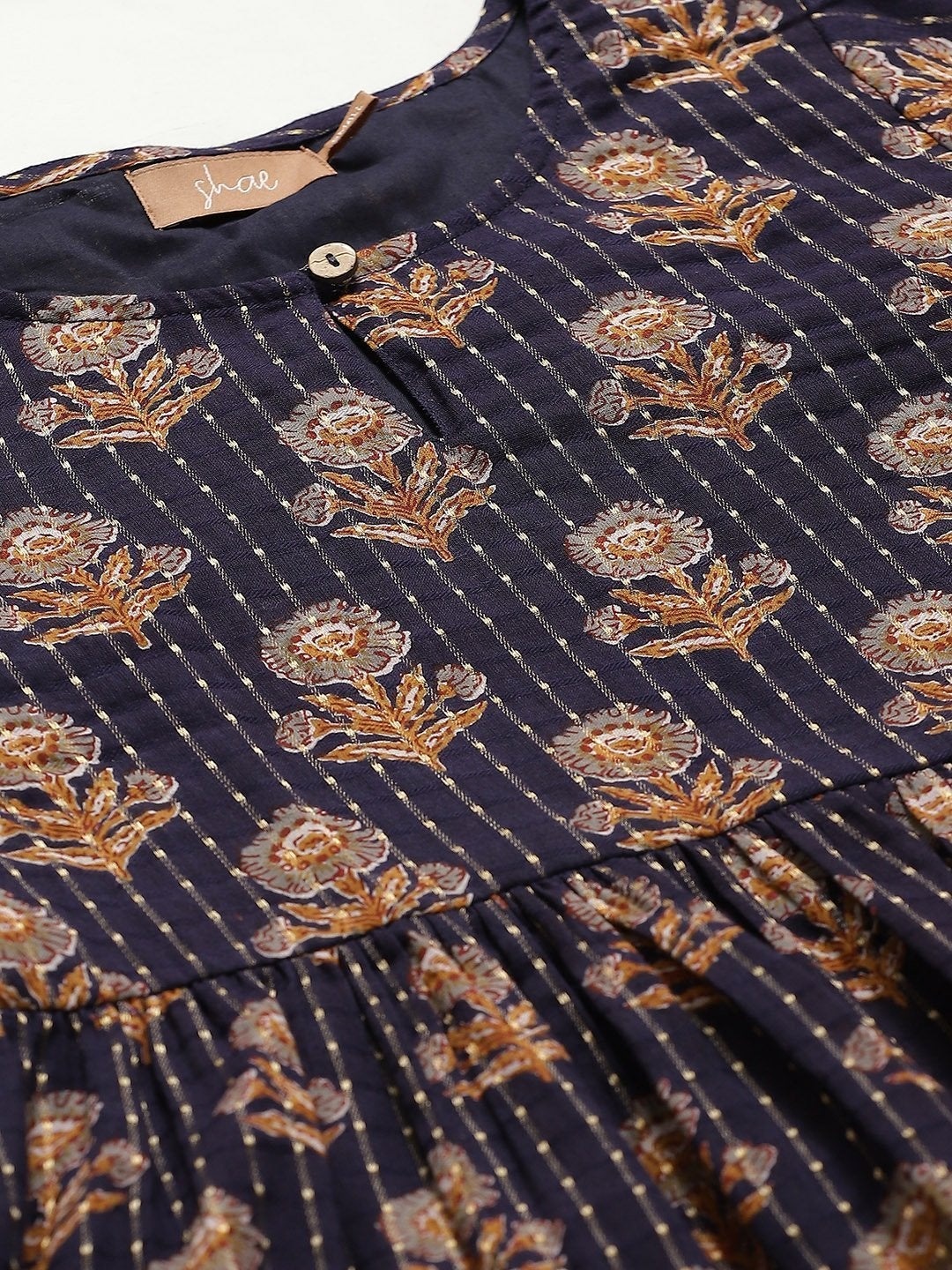 Women's Navy Lurex Floral Peplum Top With Tulip Pants