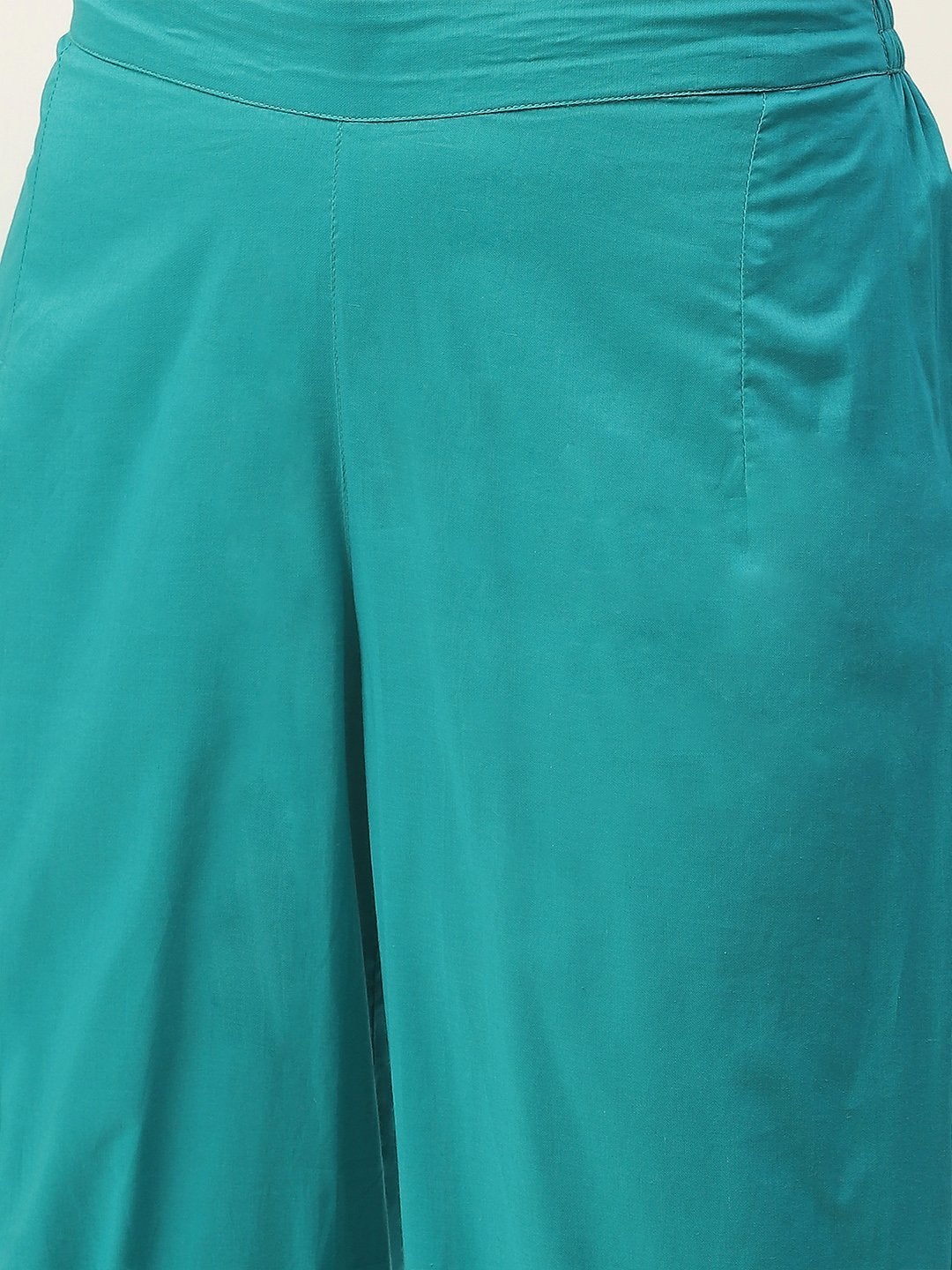 Women's Teal Floral Peplum Top With Tulip Pants