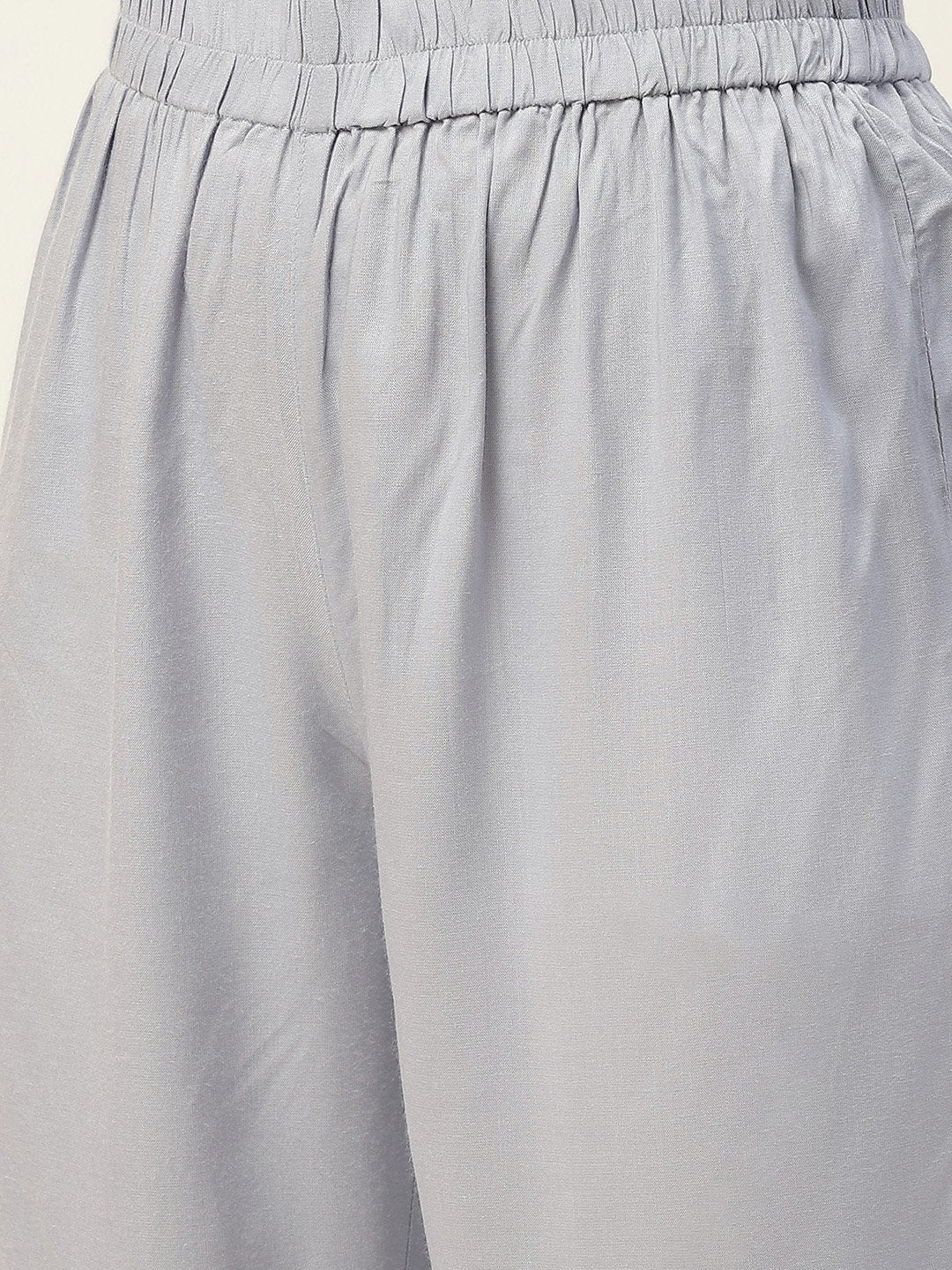 Women's Grey Schiffli Straight Yoke Kurta With Pants - SHAE