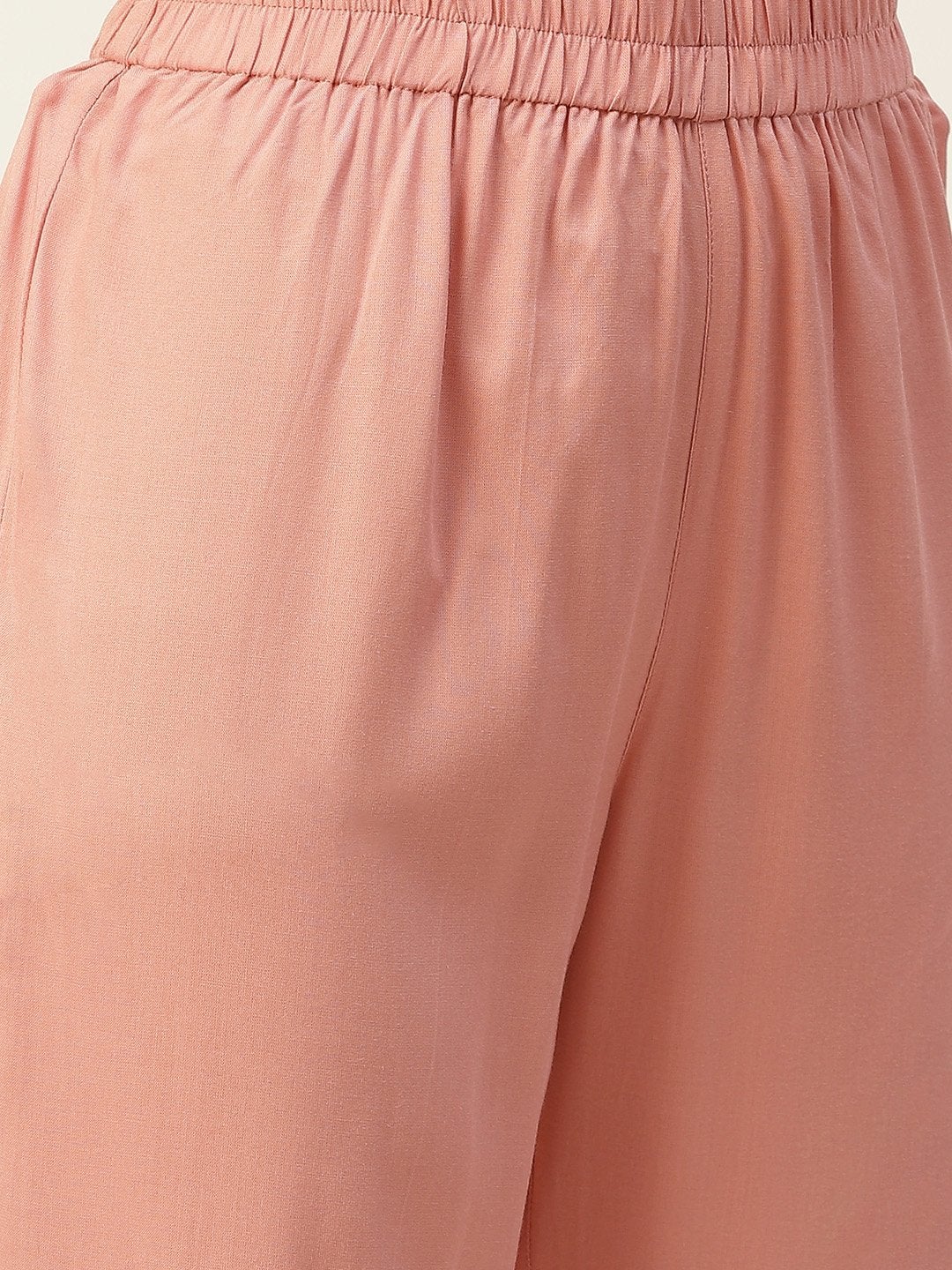 Women's Baked Pink Schiffli Straight Yoke Kurta With Pants - SHAE