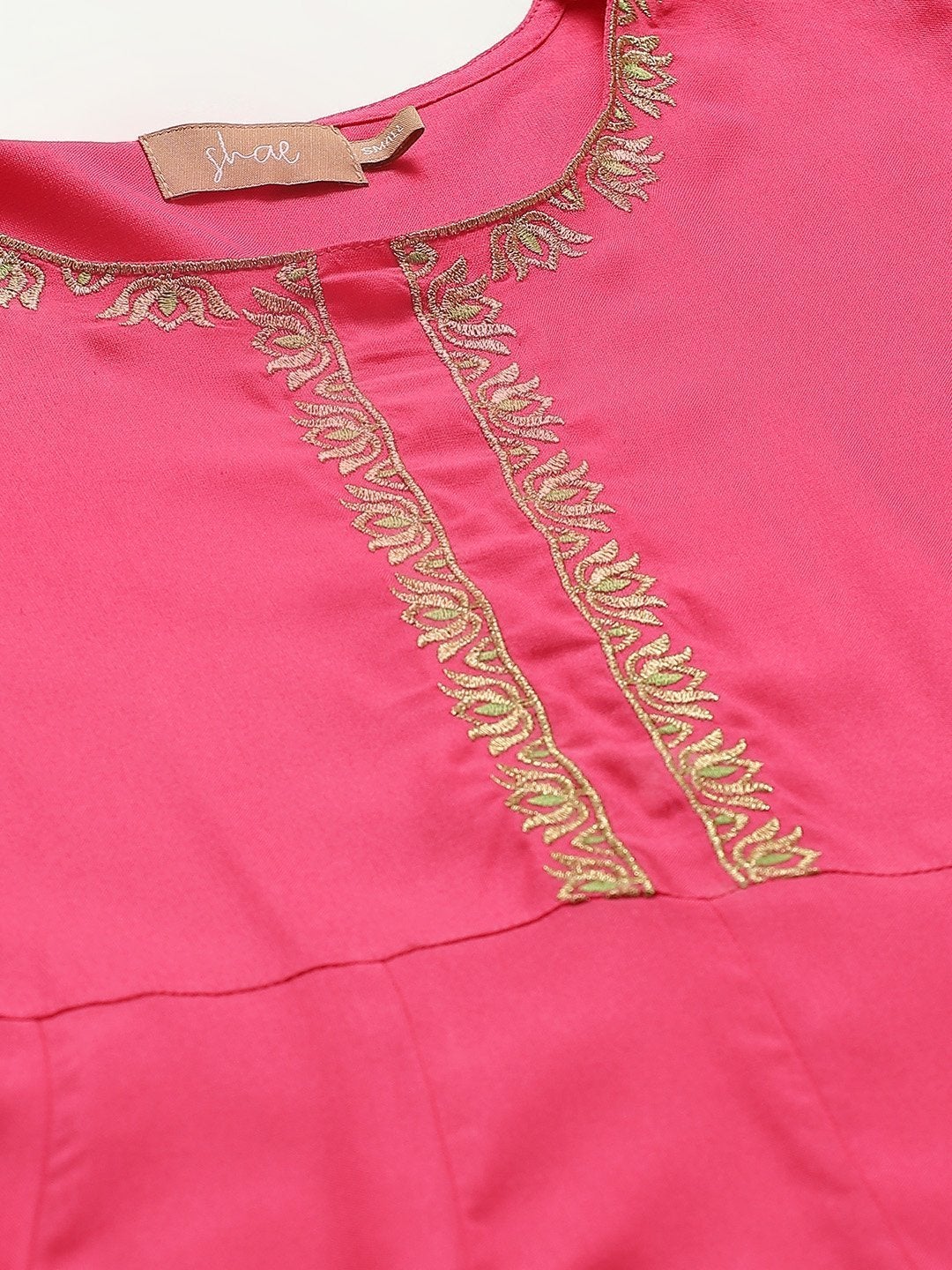 Women's Fuchsia Zari Embroidery Anarkali Kurta With Pants - SHAE