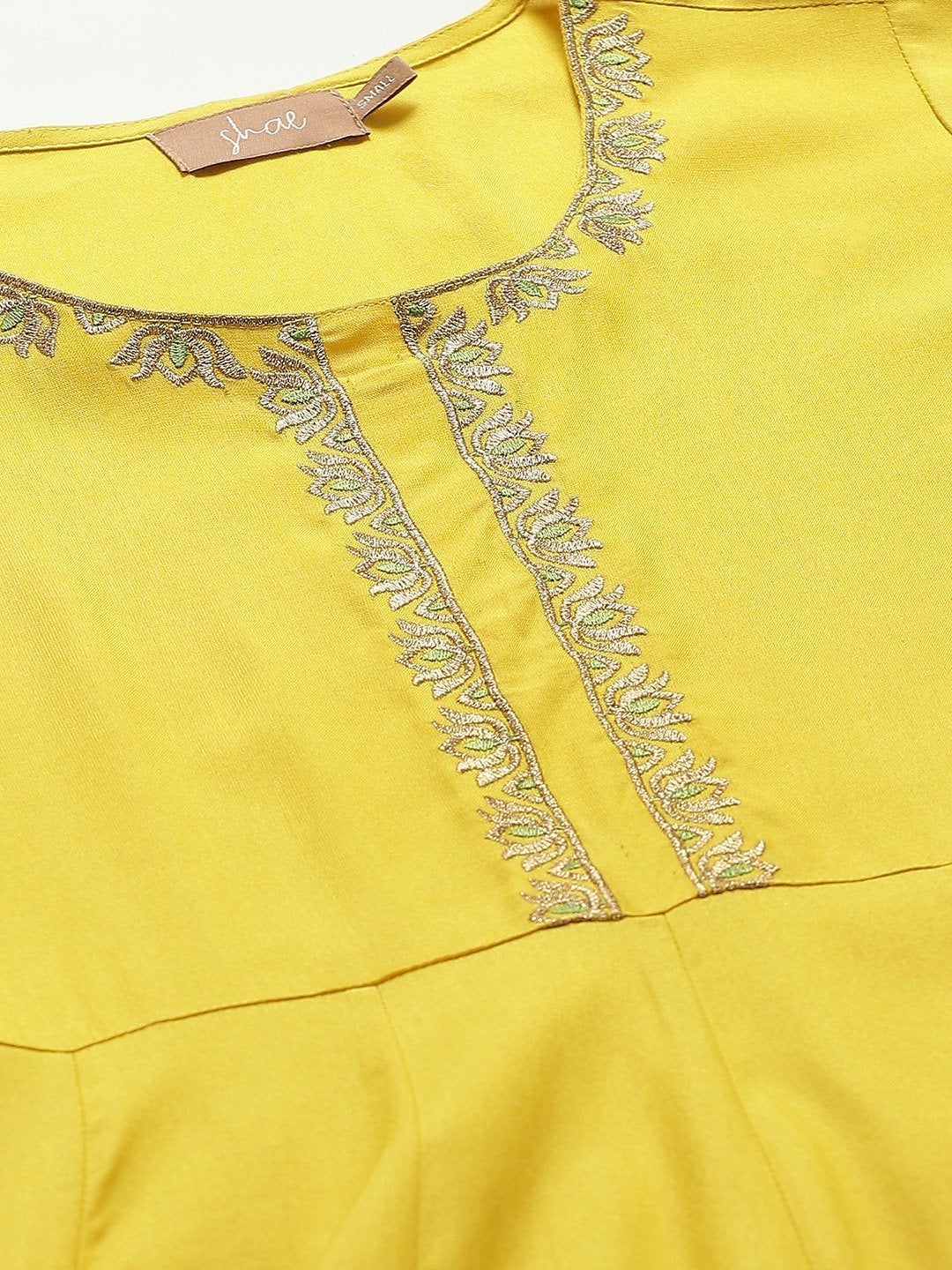 Women's Yellow Zari Embroidery Anarkali Kurta With Pants - SHAE