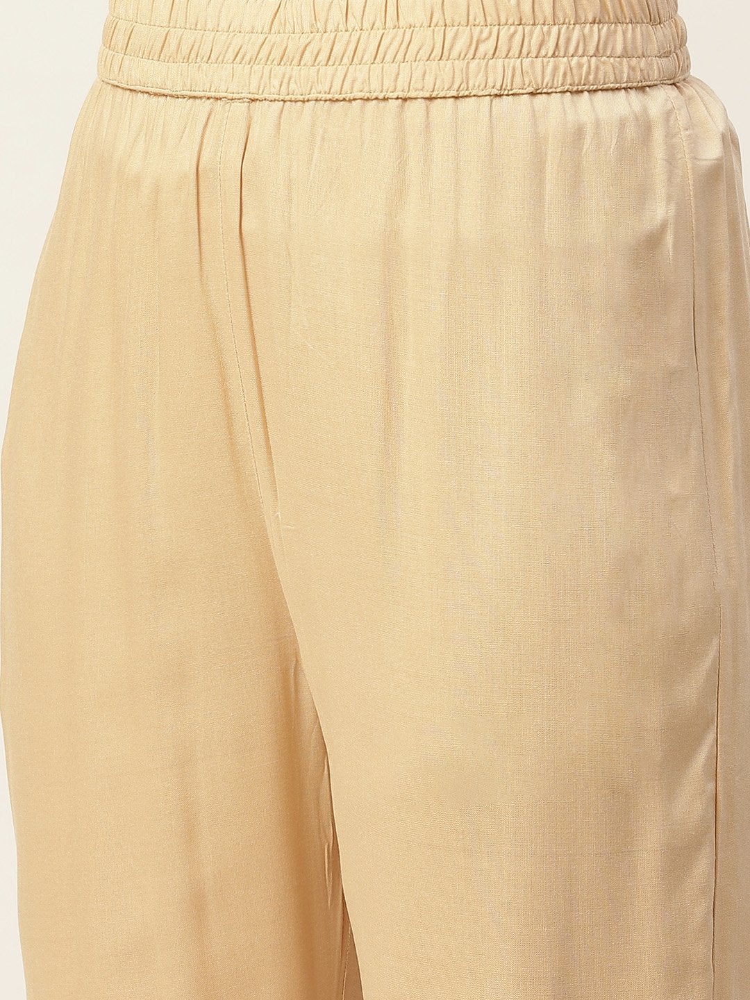 Women's Beige Zari Embroidery Kurta With Pants & Chiffon Dupatta - SHAE
