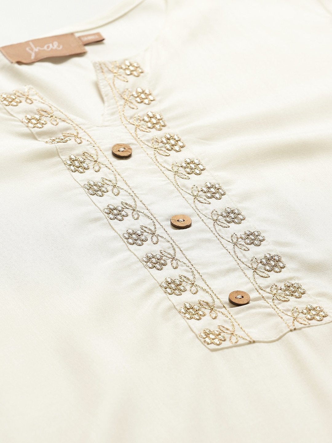 Women's Off White Zari Embroidery Kurta With Pants & Chiffon Dupatta