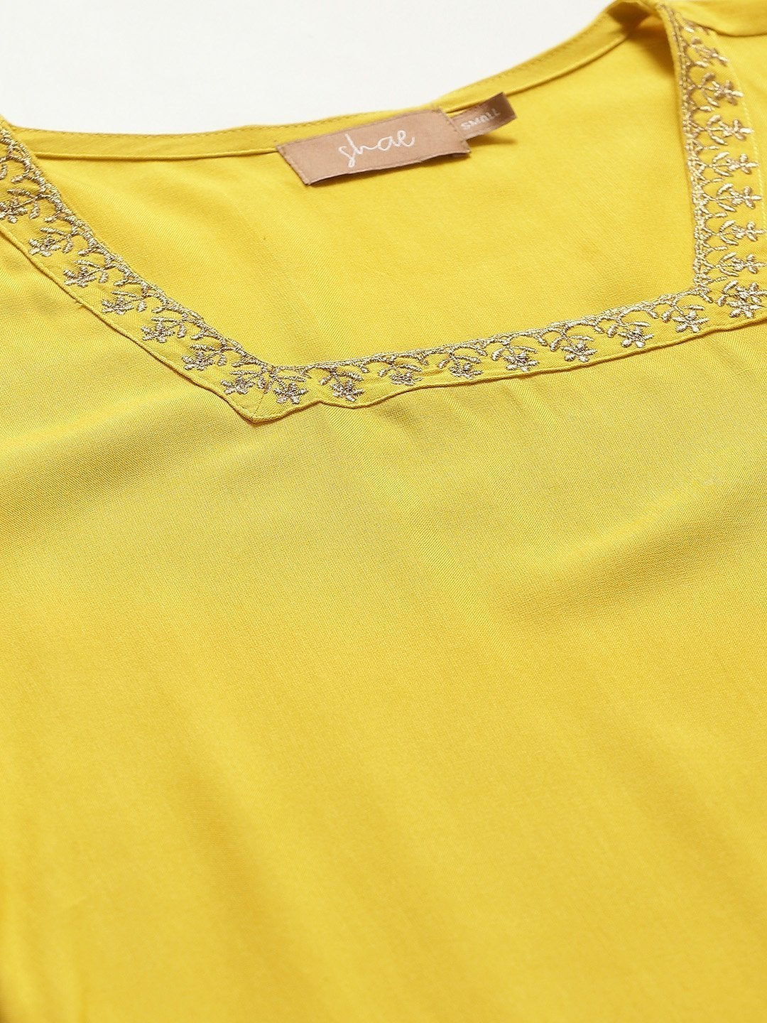 Women's Yellow Zari Floral Embroidery Kurta With Pants & Chiffon Dupatta - SHAE