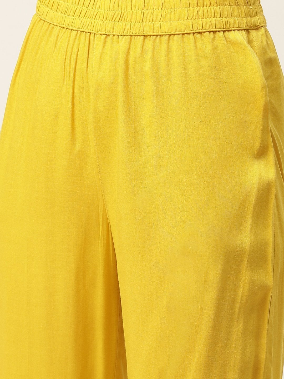 Women's Yellow Zari Floral Embroidery Kurta With Pants & Chiffon Dupatta - SHAE