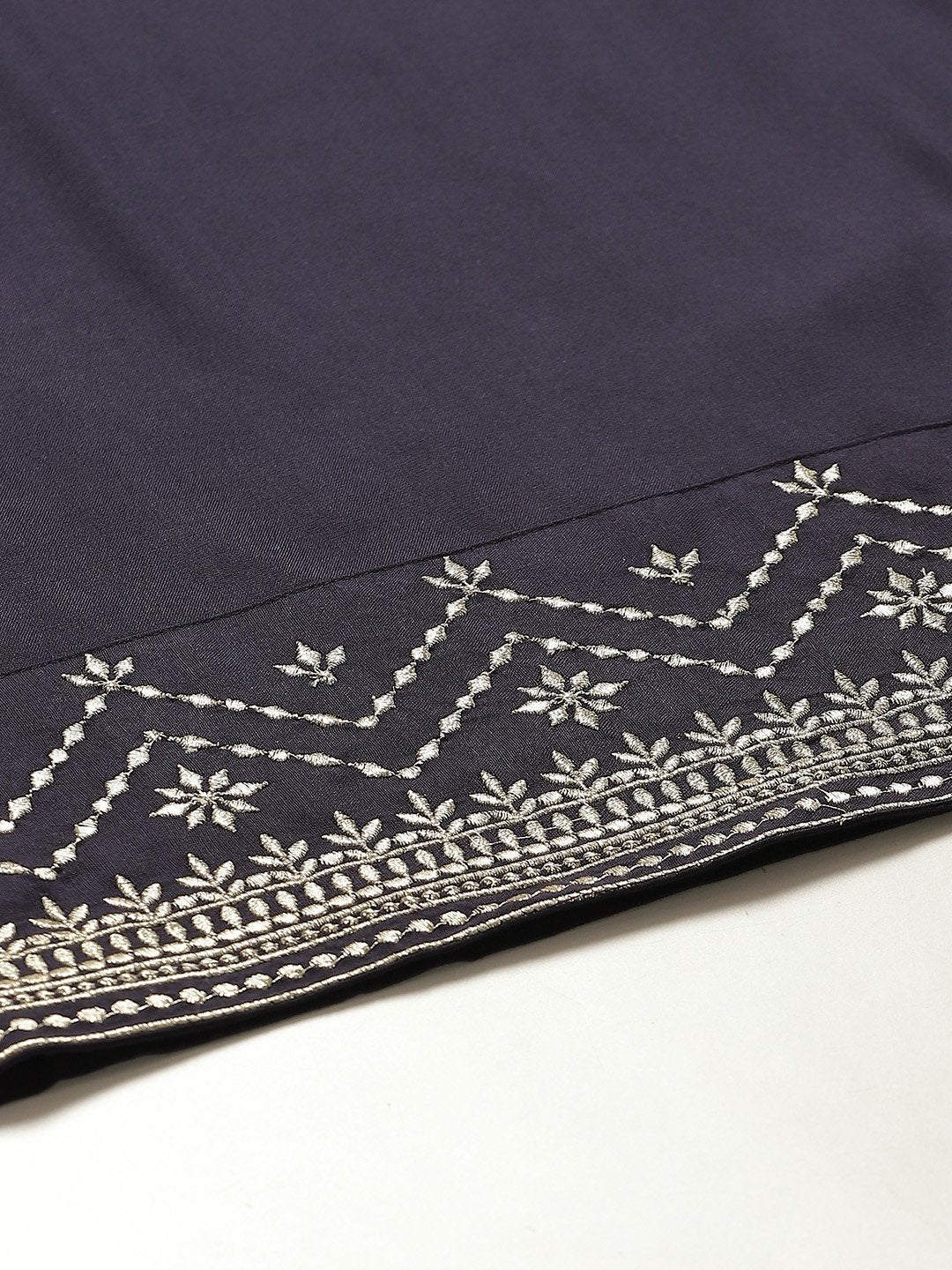 Women's Navy Zari Hem Embroidery Kurta With Pants - SHAE