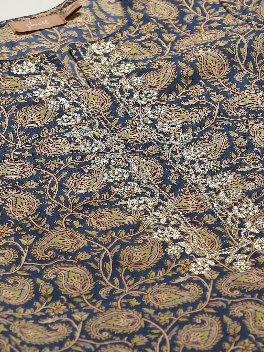 Women's Blue Paisely Zari Embroidery Kurta With Straight Pants - SHAE