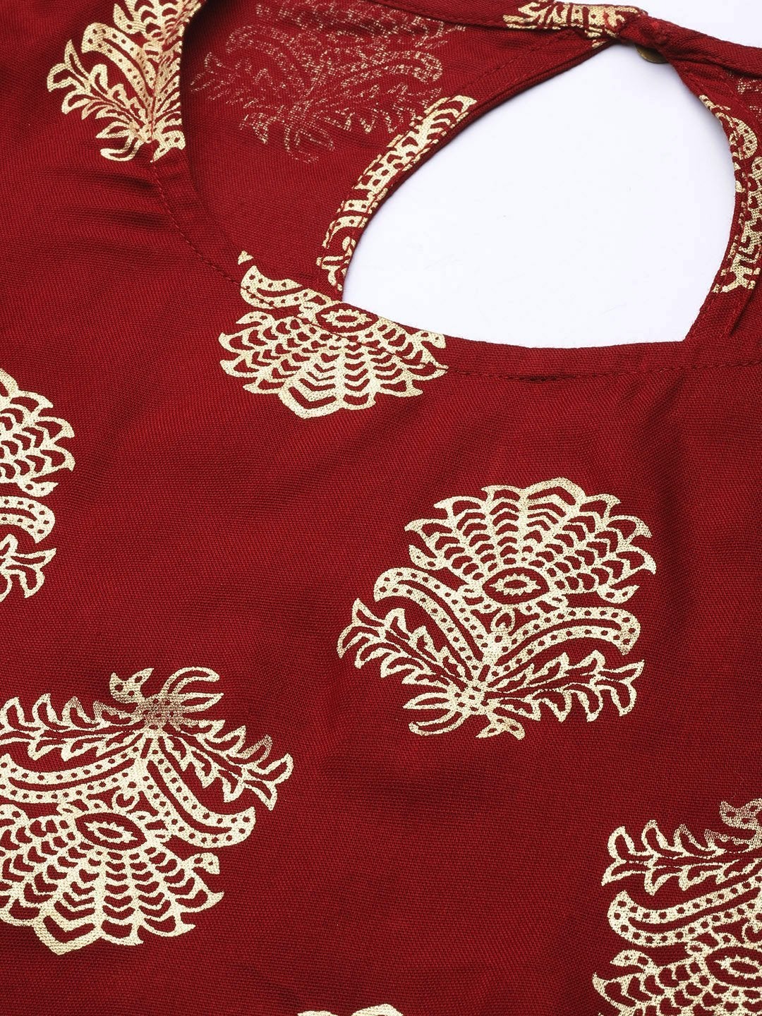 Women's Maroon Foil Short Tunic With Kali Palazzo
