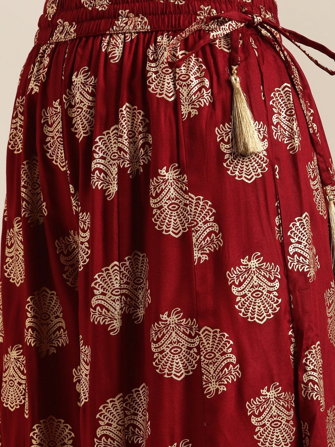Women's Maroon Foil Short Tunic With Kali Palazzo