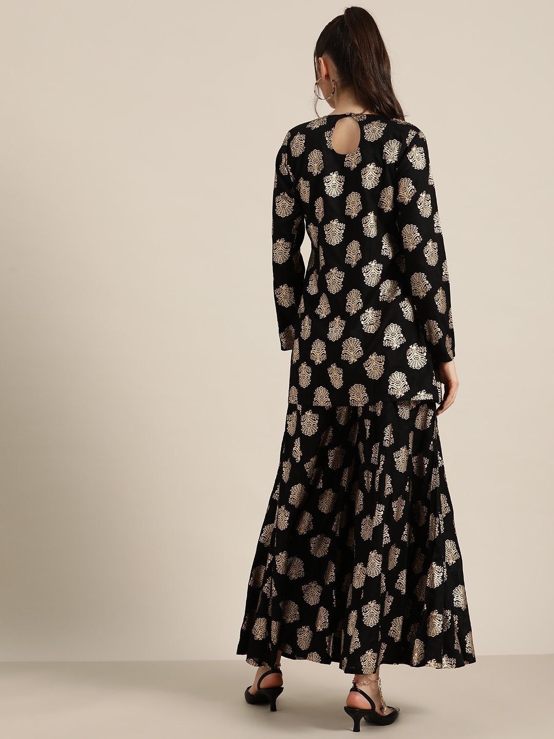 Women's Black Foil Short Tunic With Kali Palazzo