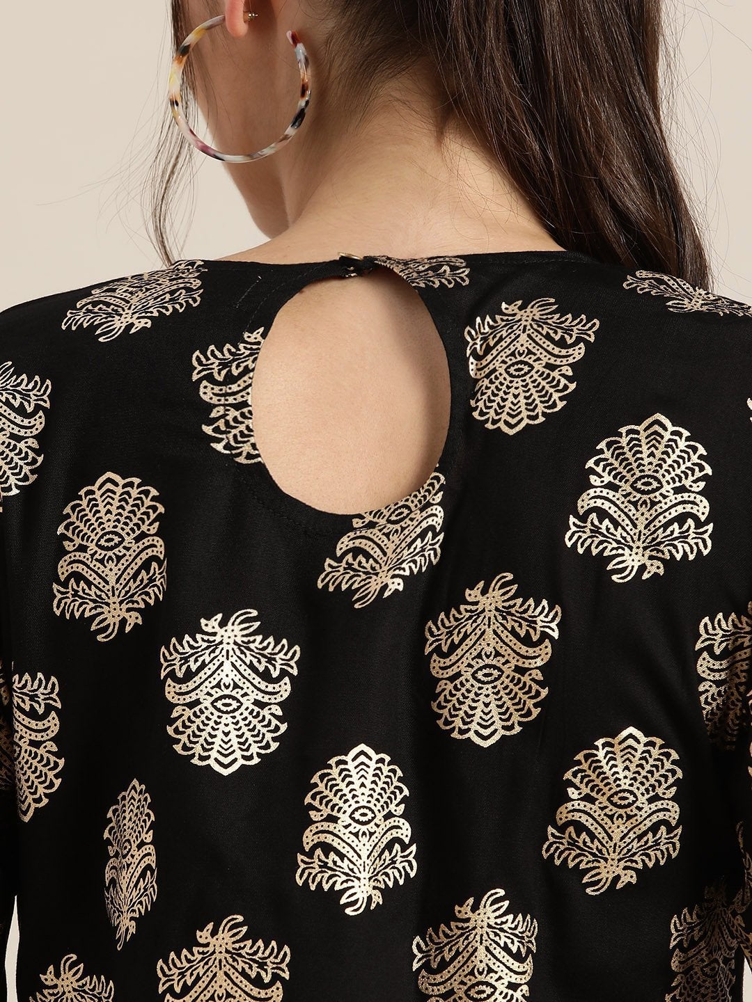 Women's Black Foil Short Tunic With Kali Palazzo