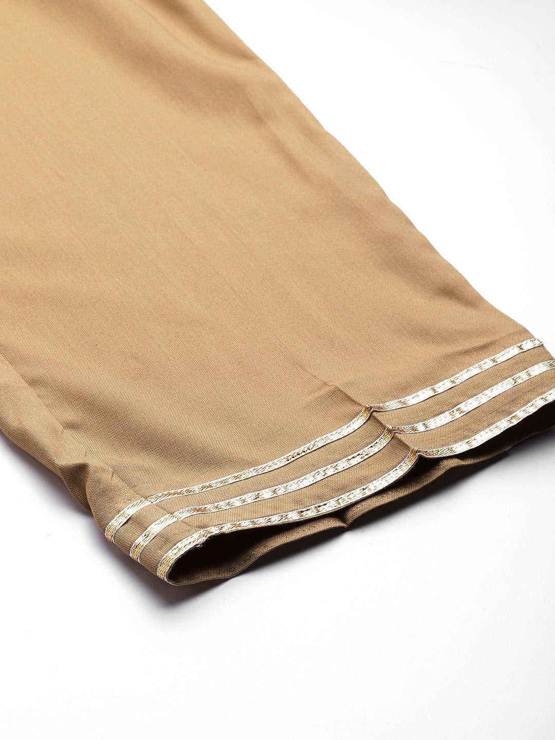 Women's Brown Zari Embroidery Kurta With Straight Pants - SHAE