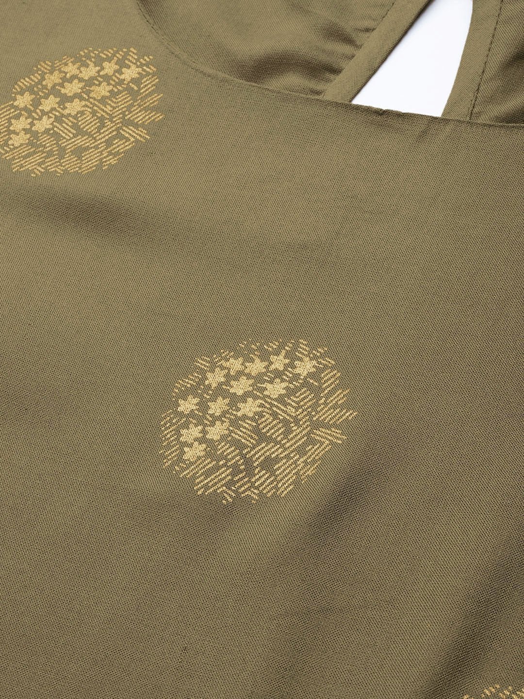 Women's Olive Chakra Foil Kurta With Straight Pants - SHAE